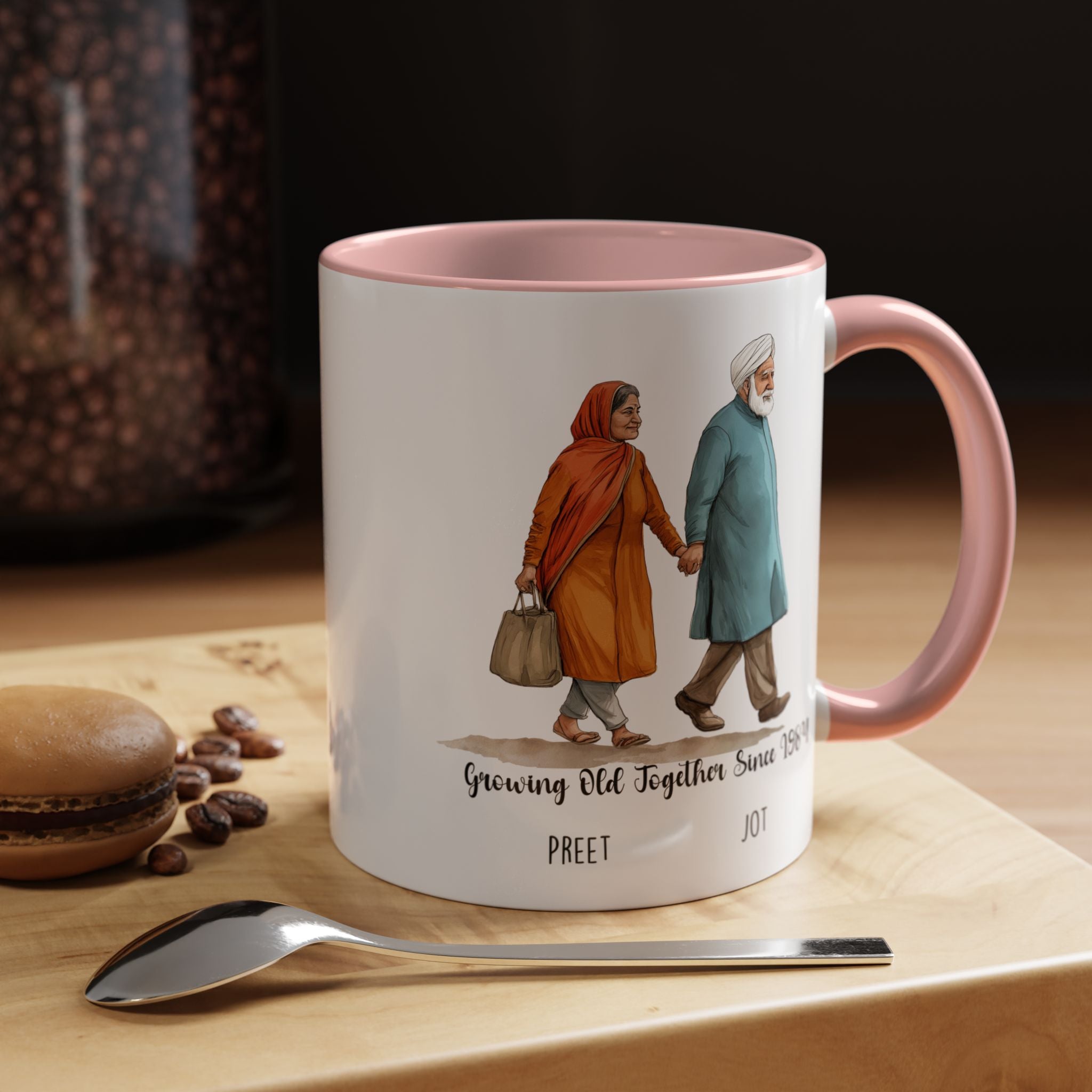 Funny Coffee Mug, Personalized Mug, Growing Old Together Since Punjabi Couple Cup 11/15oz, Anniversary, Wedding, Romantic For Him or her