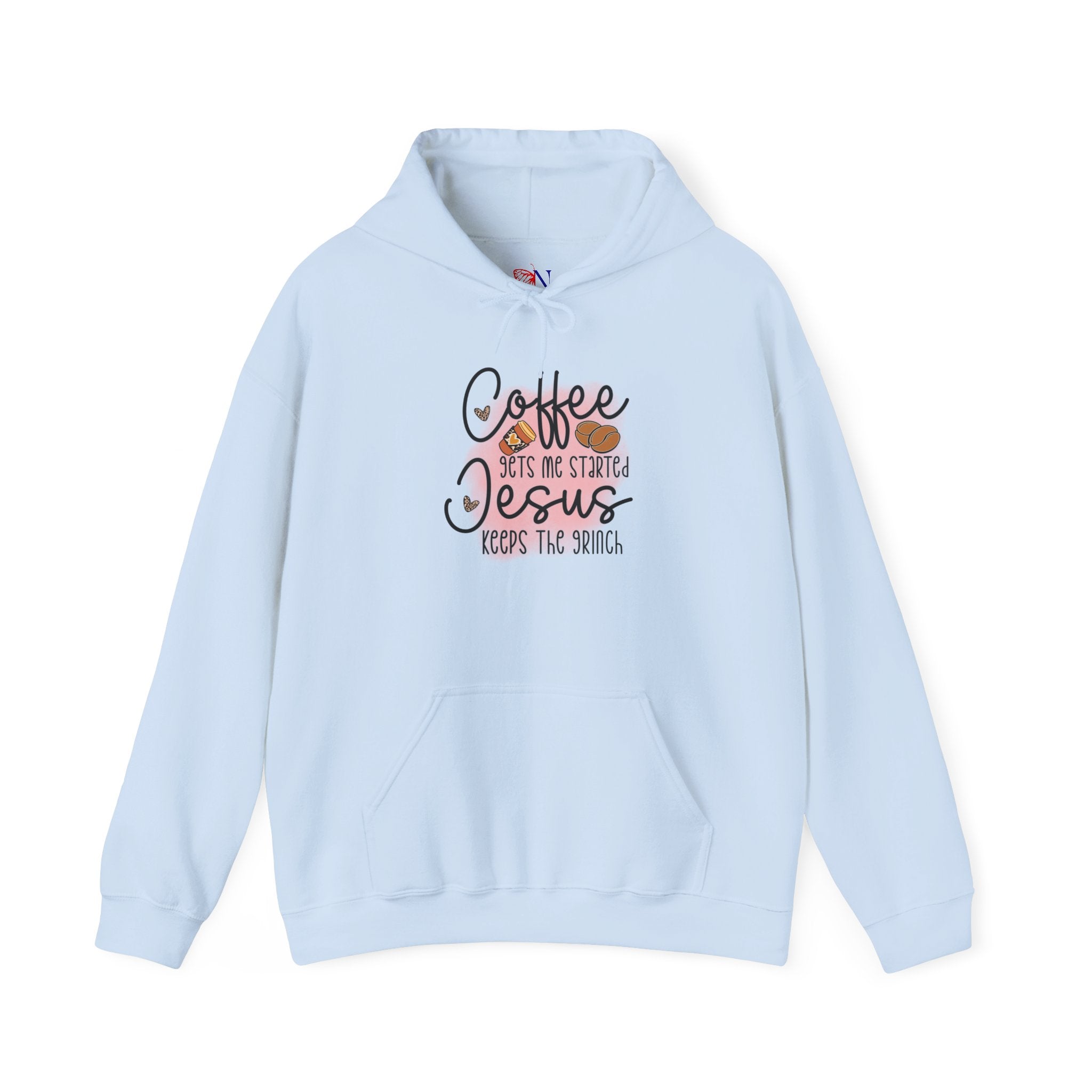 Coffee Jesus Hoodie — "Coffee Gets Me Started, Jesus Keeps The Switch" Christian Graphic Sweatshirt