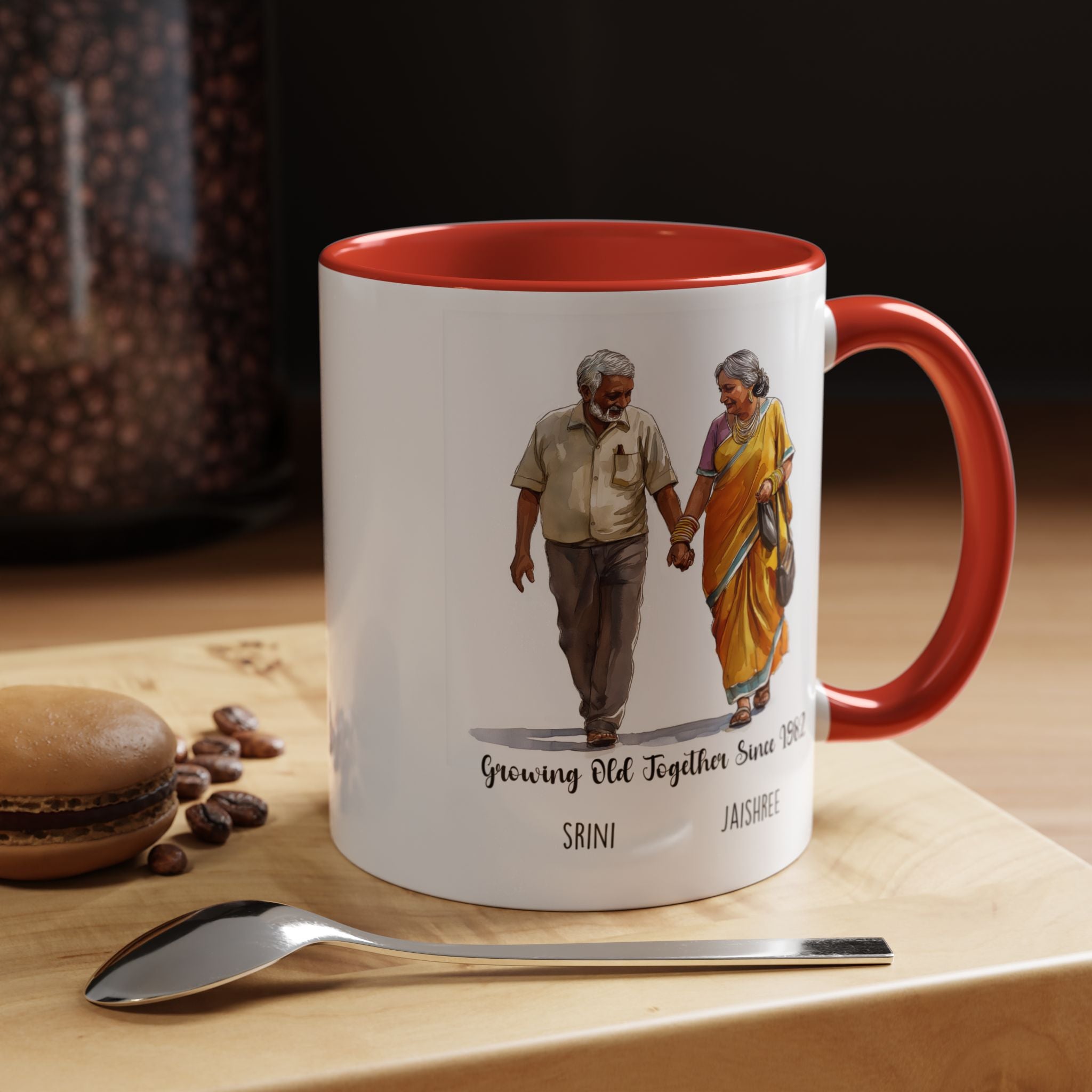 Funny Coffee Mug, Personalized Mug, Growing Old Together Since South Indian Couple Cup 11/15oz, Anniversary, Wedding, Romantic For Him her