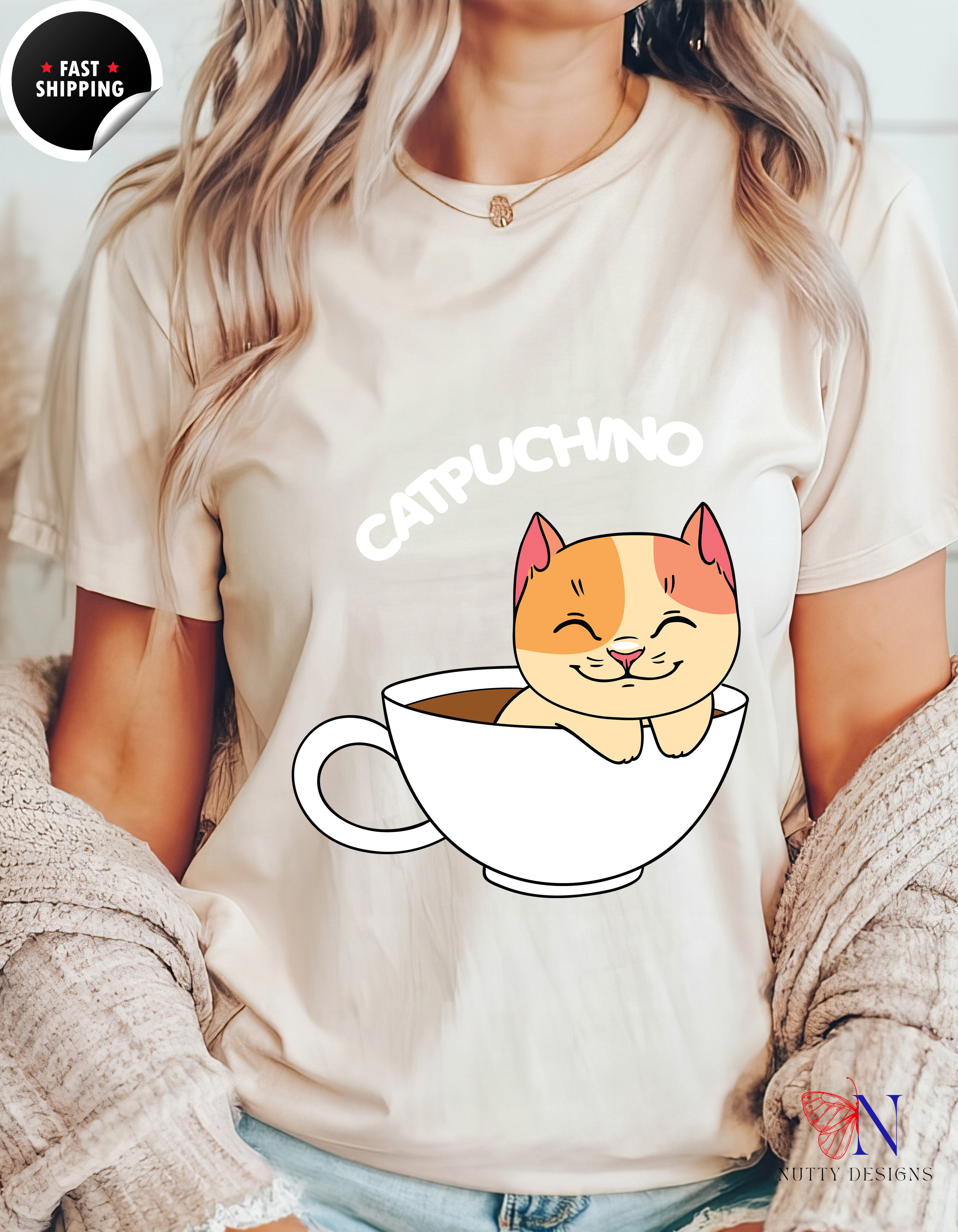 Cat Coffee Lover Shirt, Catpuchino T-Shirt Product Photo | Nutty Designs