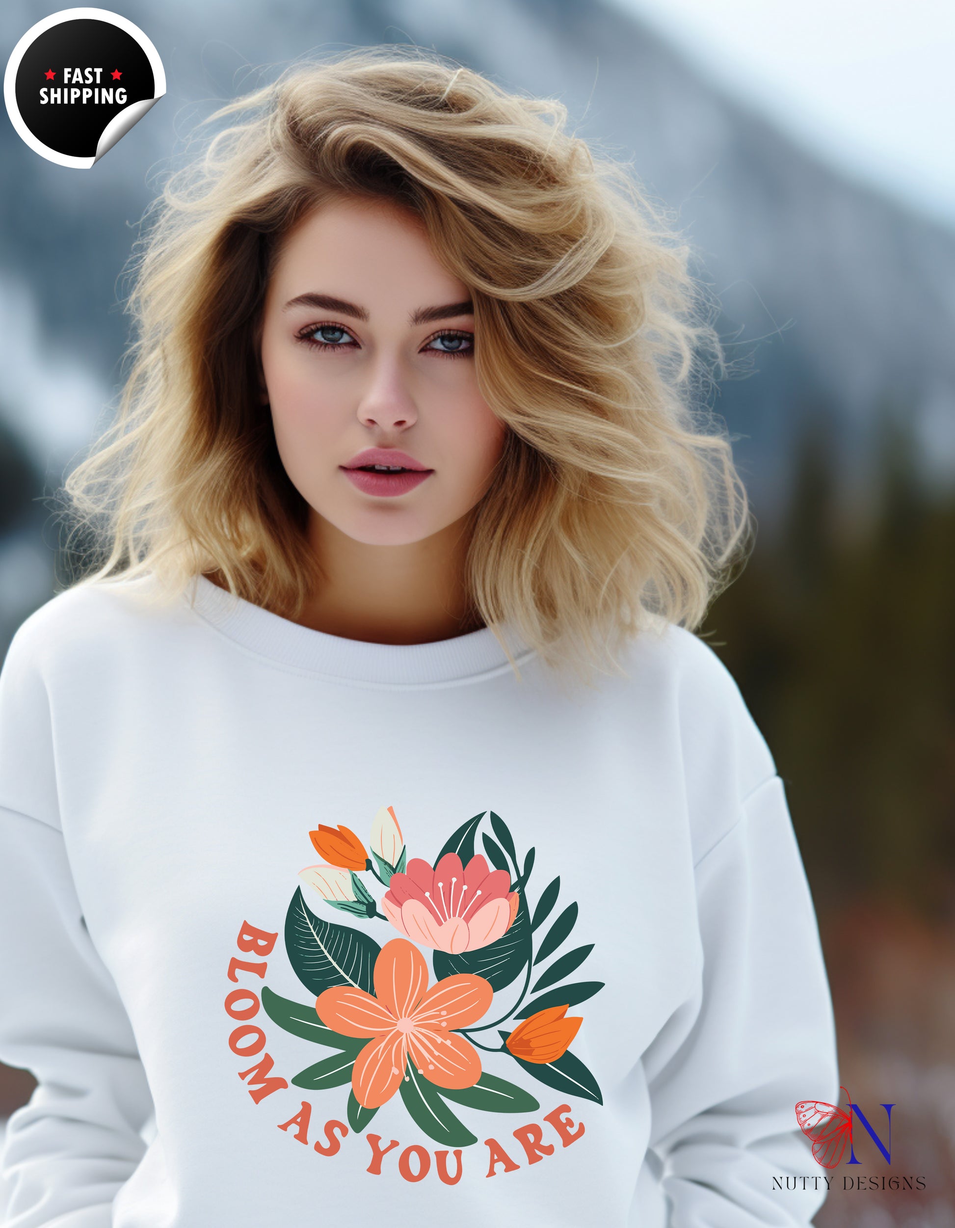 Bloom as you are Sweatshirt Lifestyle Mockup | Nutty Designs