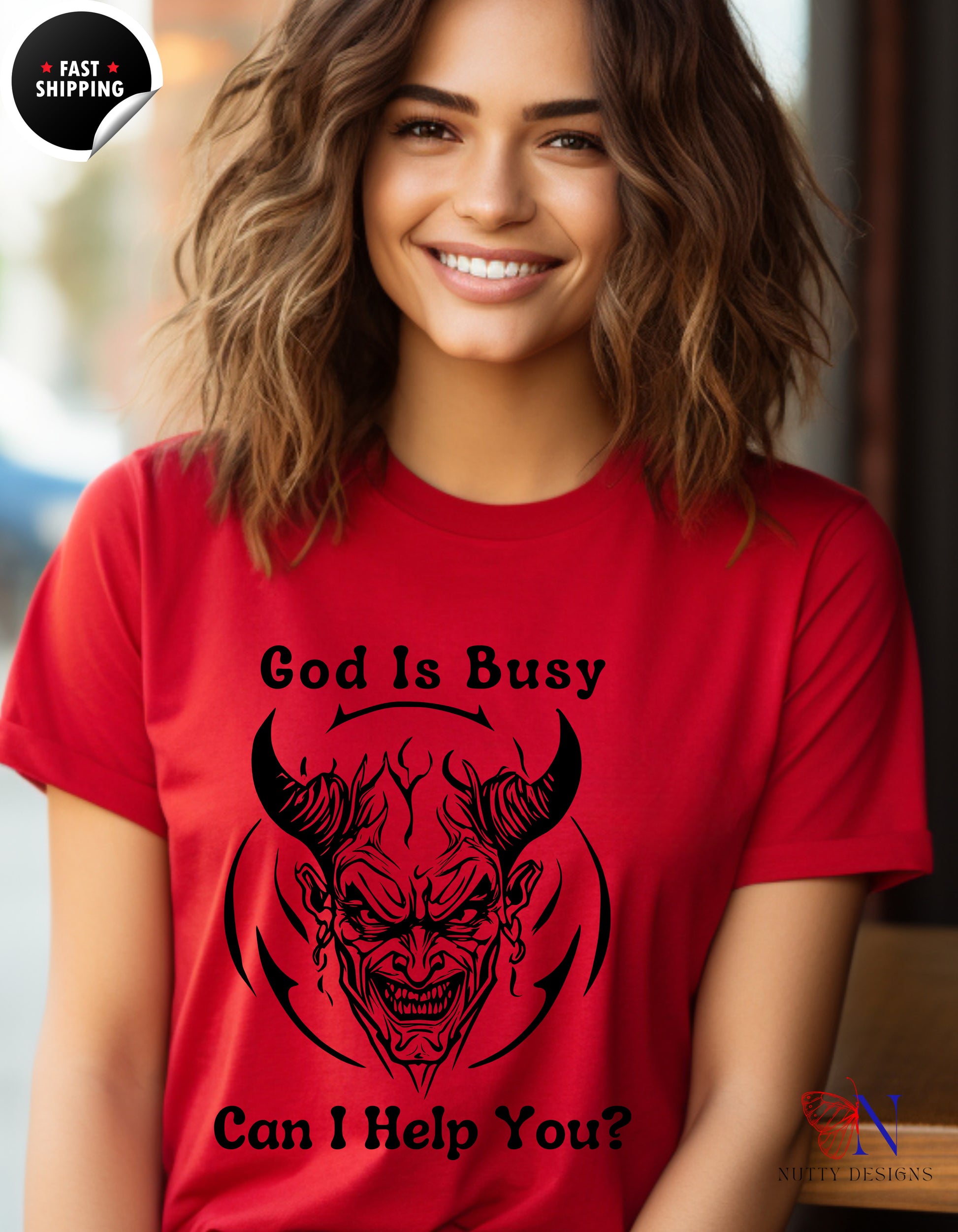 God Is Busy Dark , atheist religious T-Shirt Product Photo | Nutty Designs