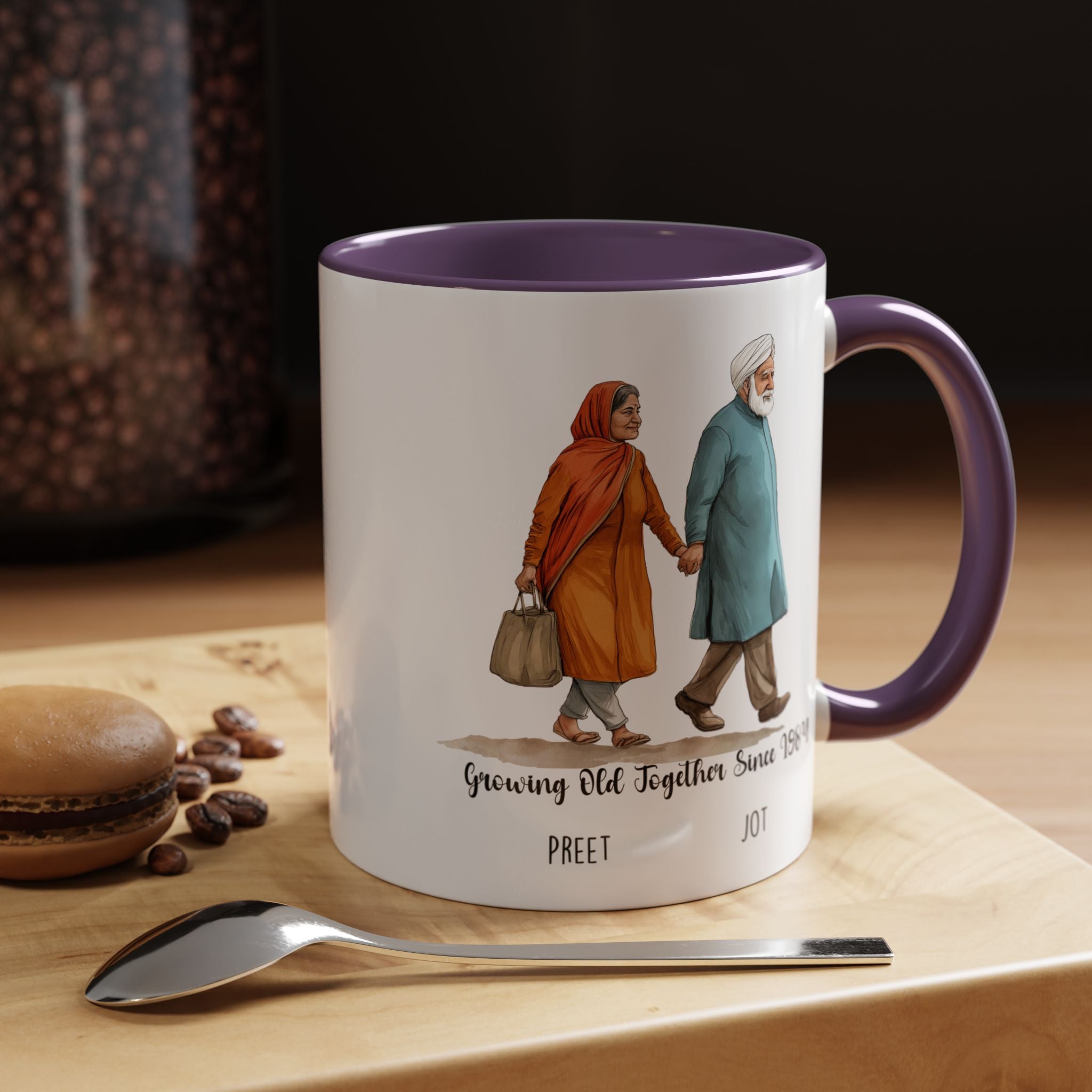 Funny Coffee Mug, Personalized Mug, Growing Old Together Since Punjabi Couple Cup 11/15oz, Anniversary, Wedding, Romantic For Him or her