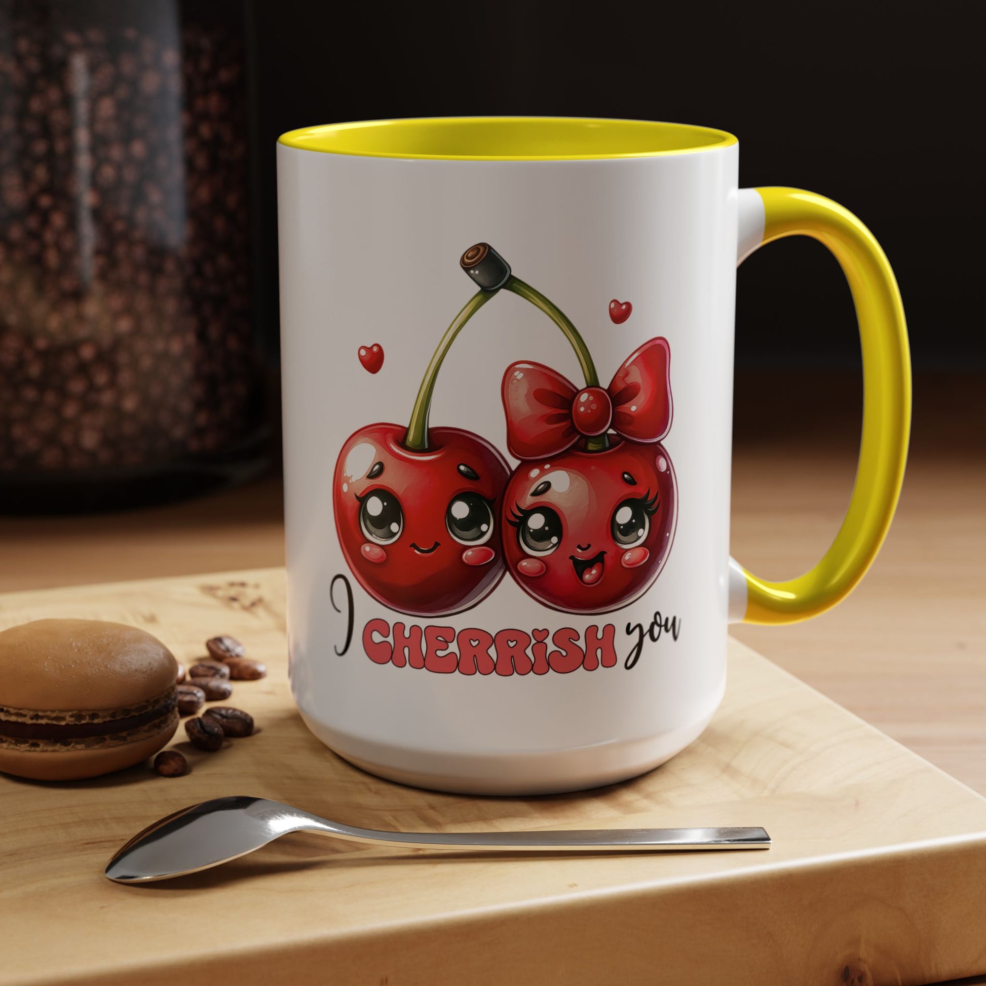 Kawaii Cherries I Cherrish You Mug Lifestyle Mockup | Nutty Designs