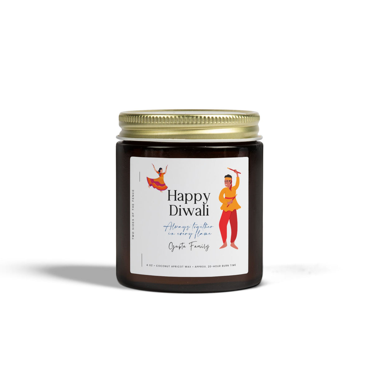 Personalized Diwali Candle – Dancing Couple II Gift, 4 oz or 9 oz