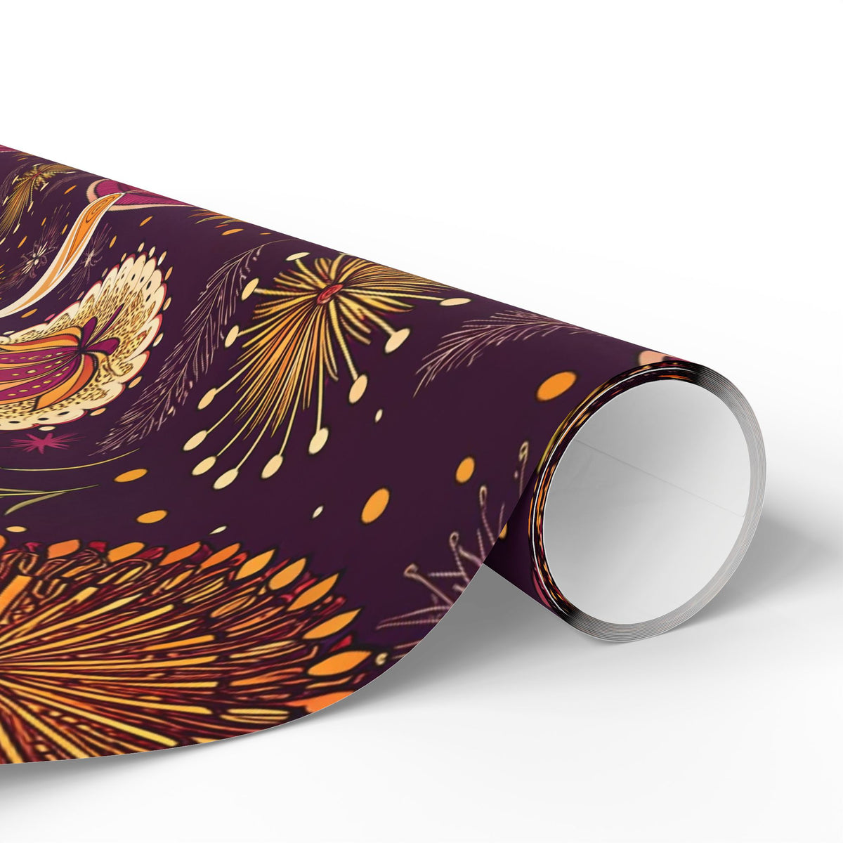 Diwali Wrapping Paper Roll - Purple Diyas & Floral Indian Gift Wrap