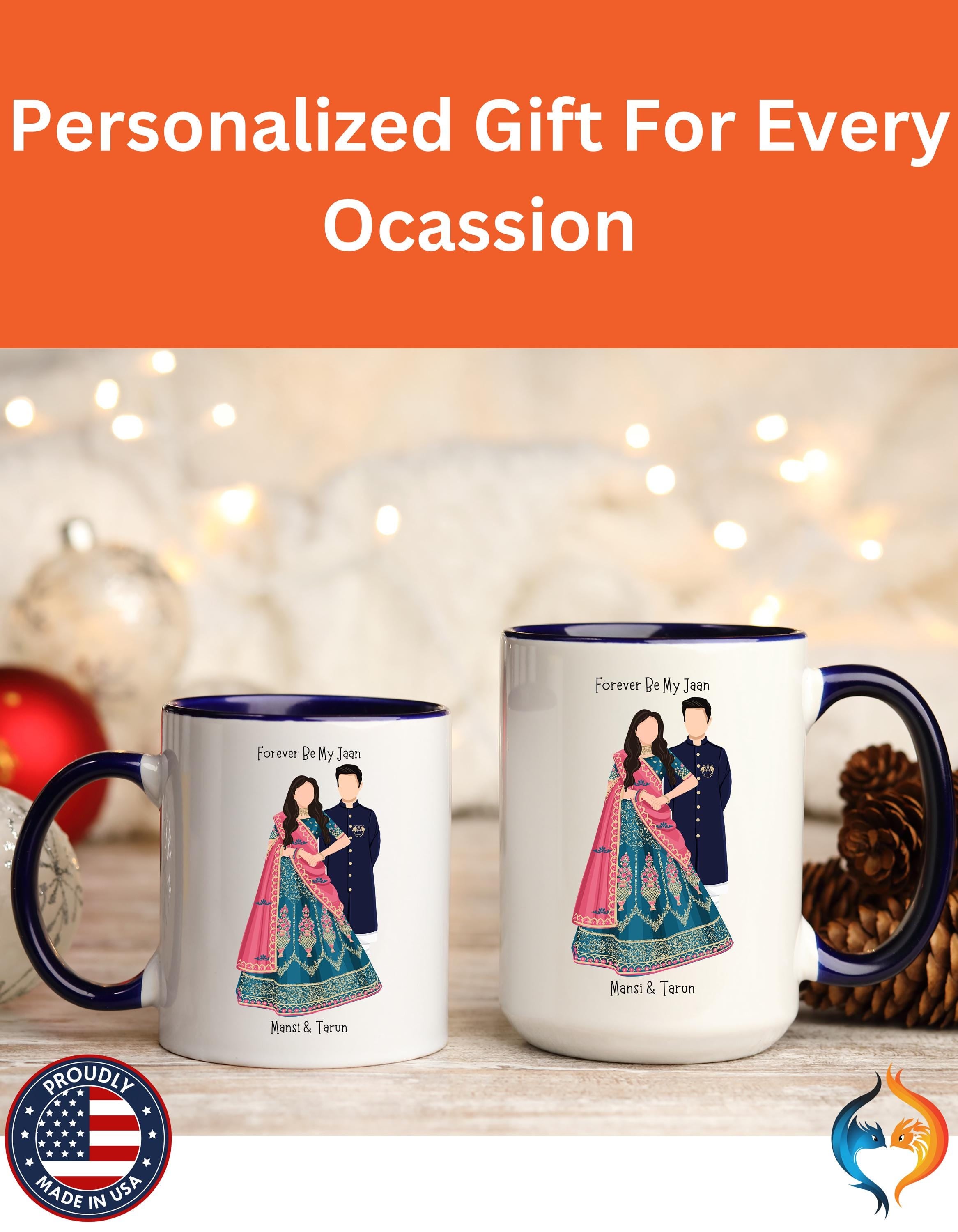 Personalized Mug, Forever Be My Jaan India Desi Couples Accent Cup 11/15oz, Anniversary Wedding Valentines Romantic, V-Day Mug, Couples Gift