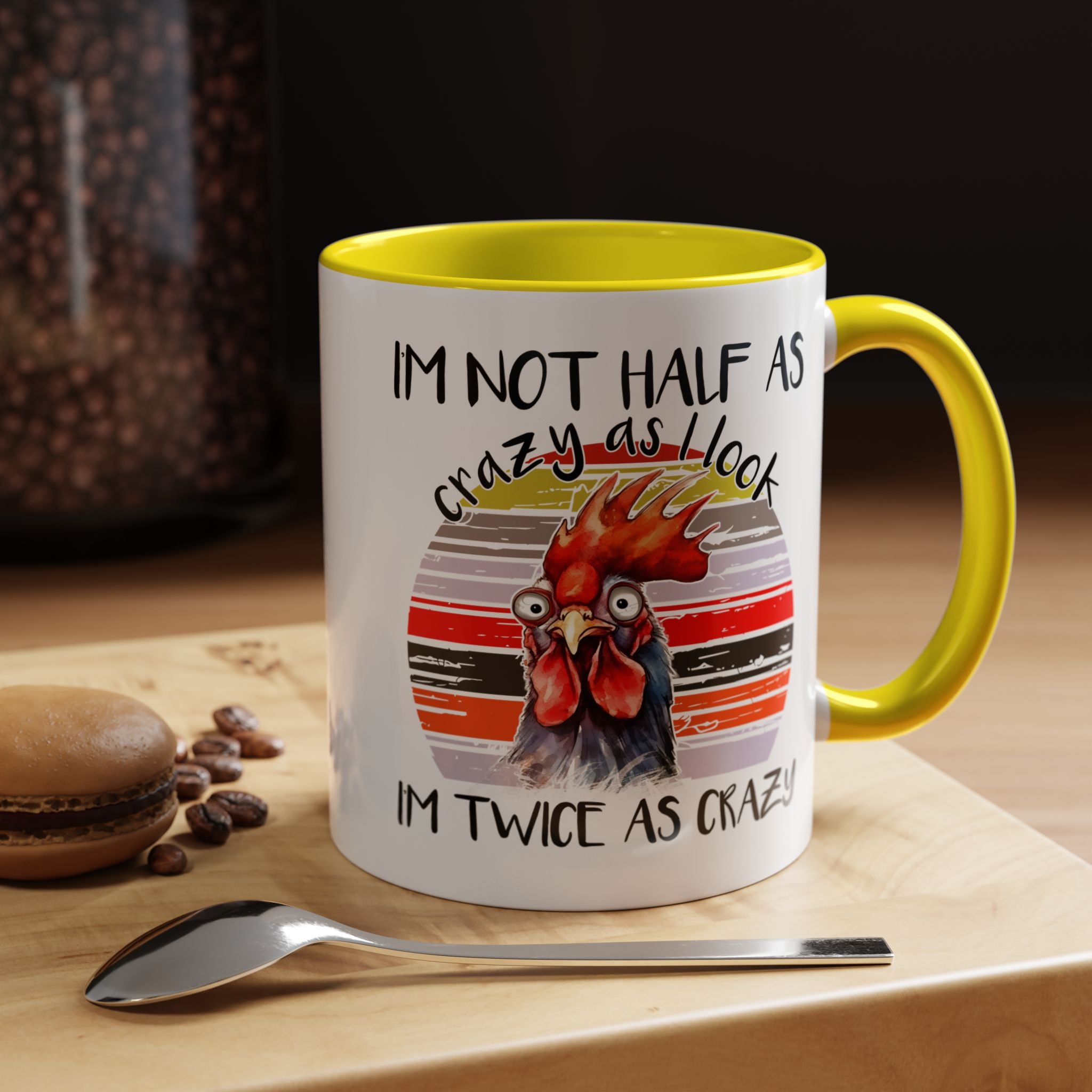 Funny Coffee Mug, Personalized Mug, I'm Not Half As Crazy As I Look I'm Twice As Crazy Accent Cup (11, 15oz), Gift Under 20, White Elephant