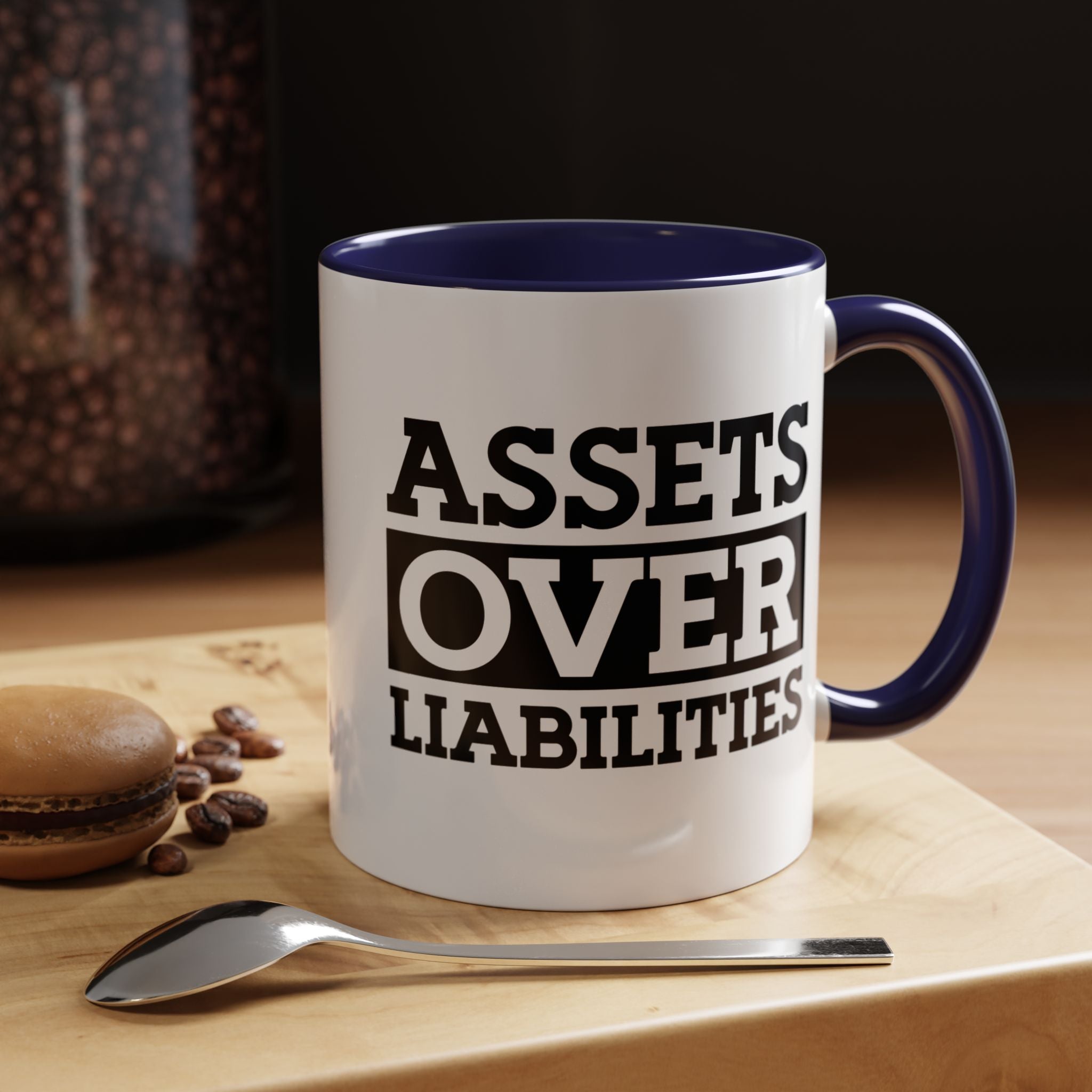 Funny Coffee Mug, Personalized Mug, Assets Over Liabilities Accent Coffee Cup (11, 15oz), Gift Under 20, White Elephant, CPA, Accountant Cup