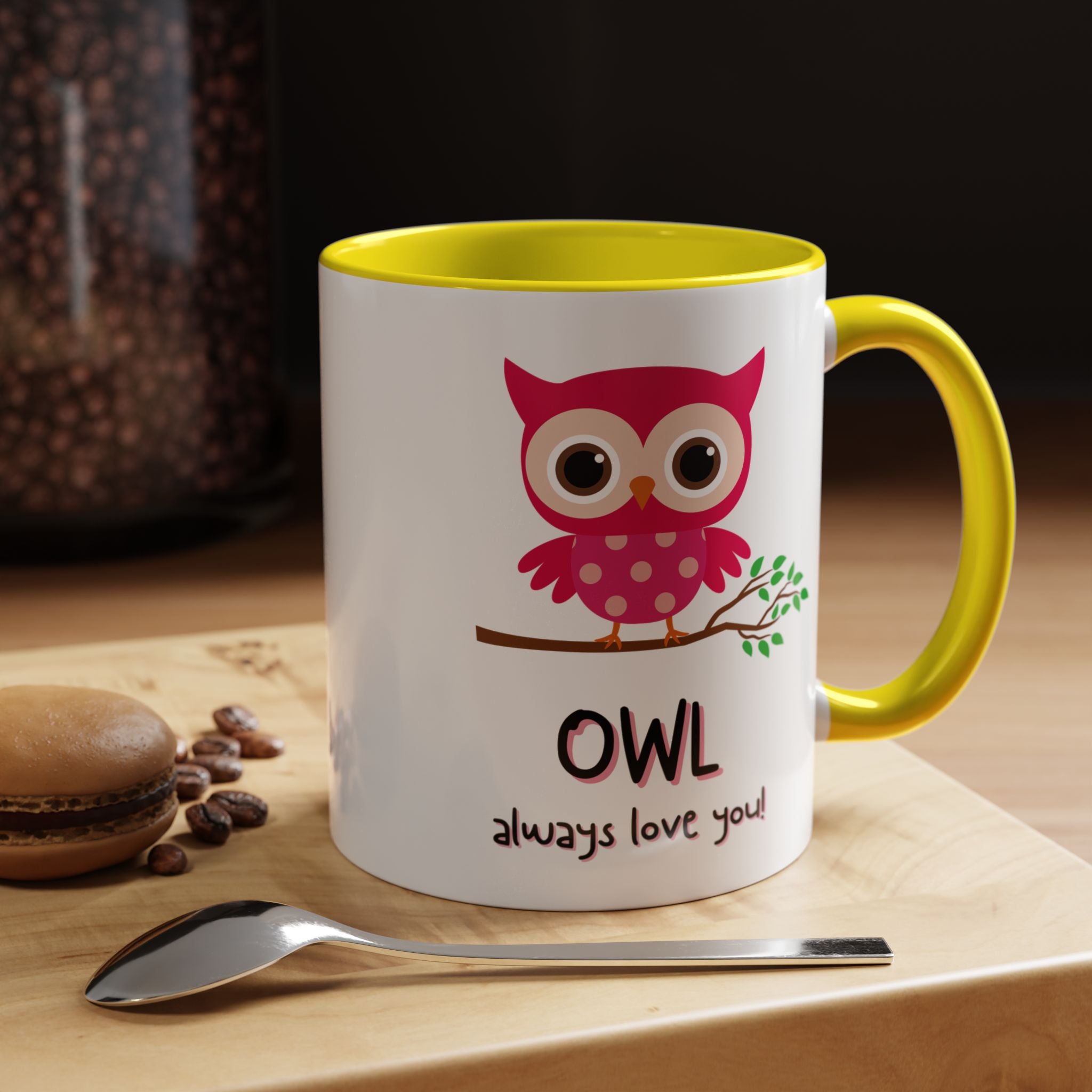 O'wl Always Love You Personalized Romantic Coffee Mug, Accent Cup 11/15oz, Anniversary Wedding Valentines, Bird, Farm, Avion Lover Gift, Pun