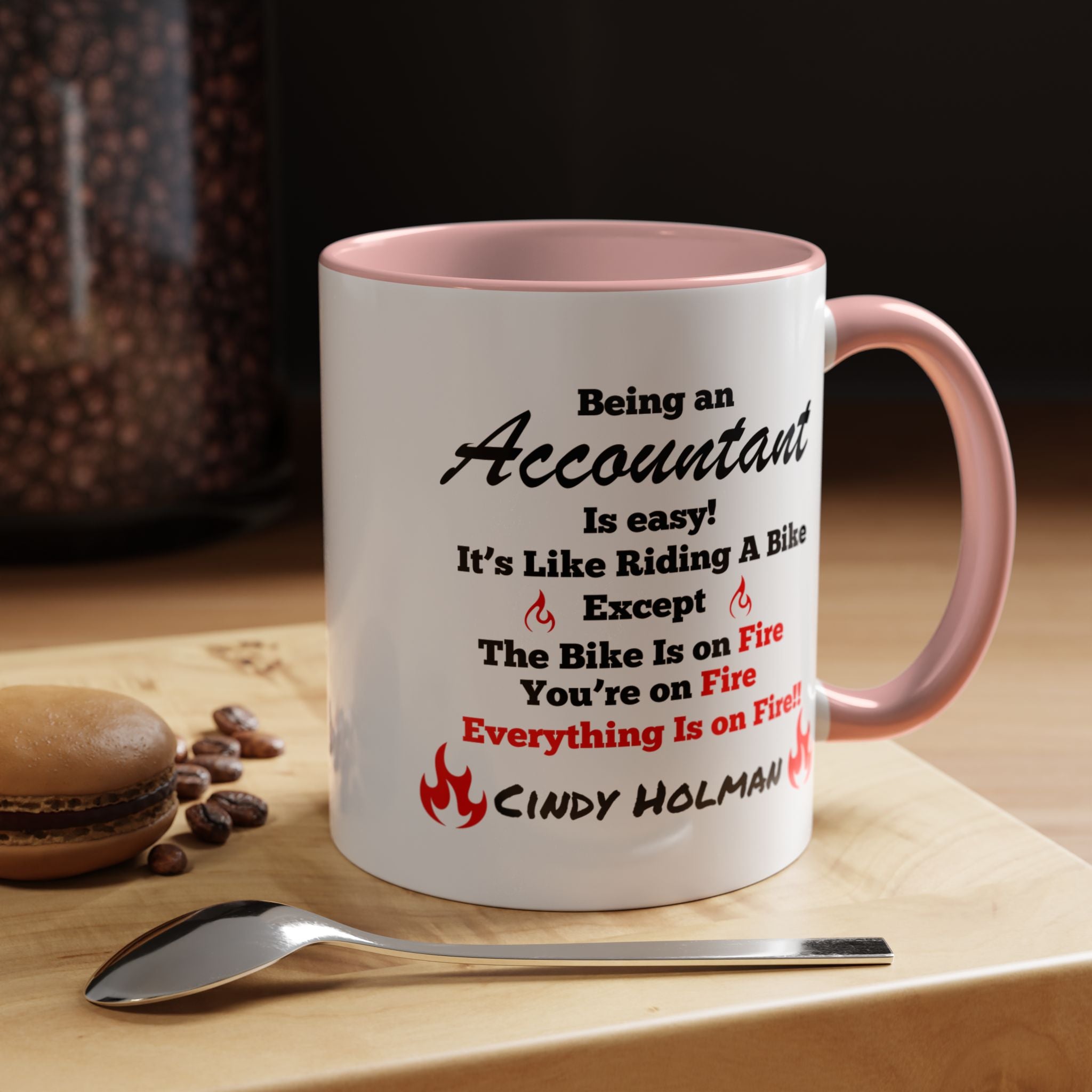 Personalized accountant coffee mug with humorous text, perfect for CPAs.