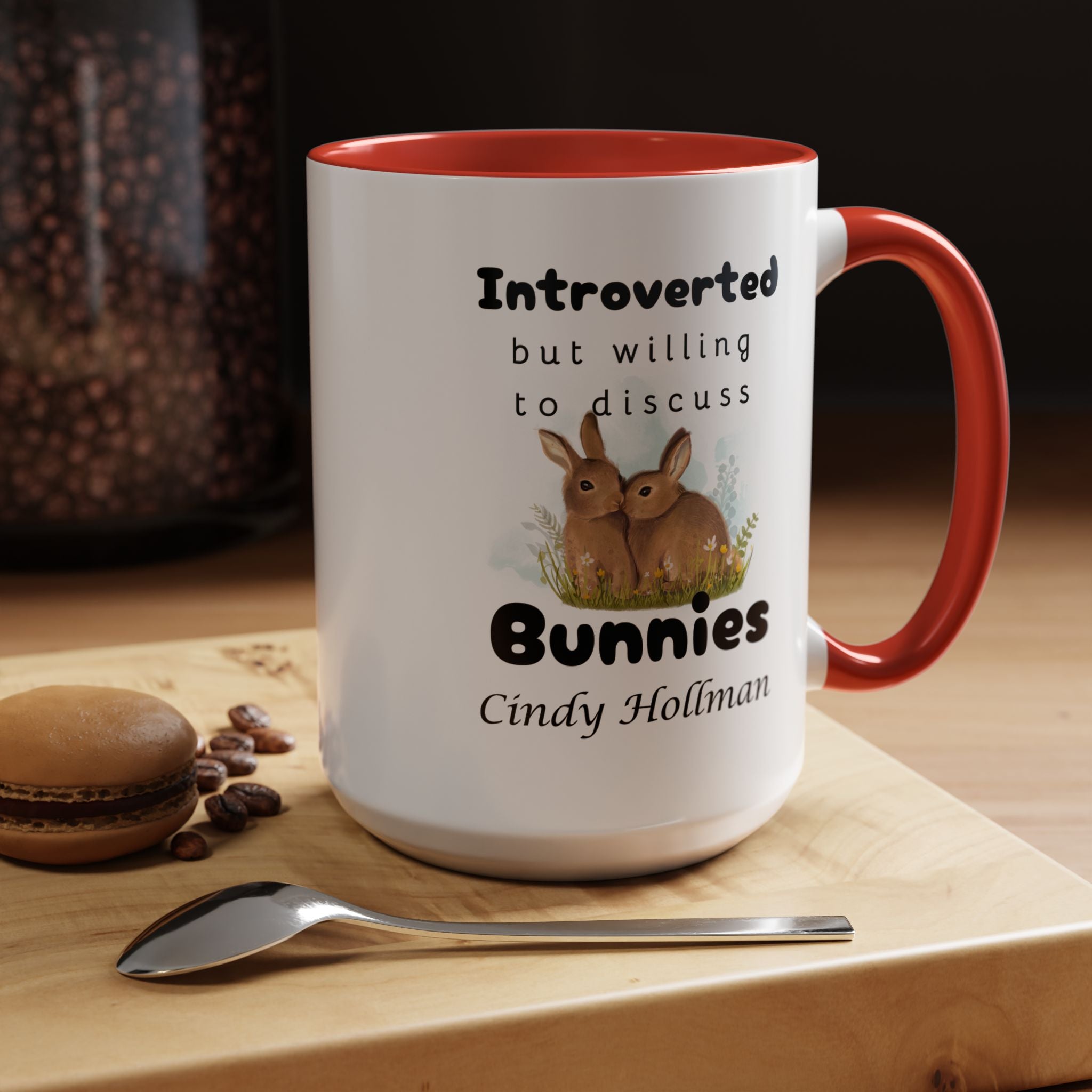 Funny Coffee Mug, Introverted But Willing To Discuss Bunnies Personalized Accent Coffee Mug (11 and 15oz)