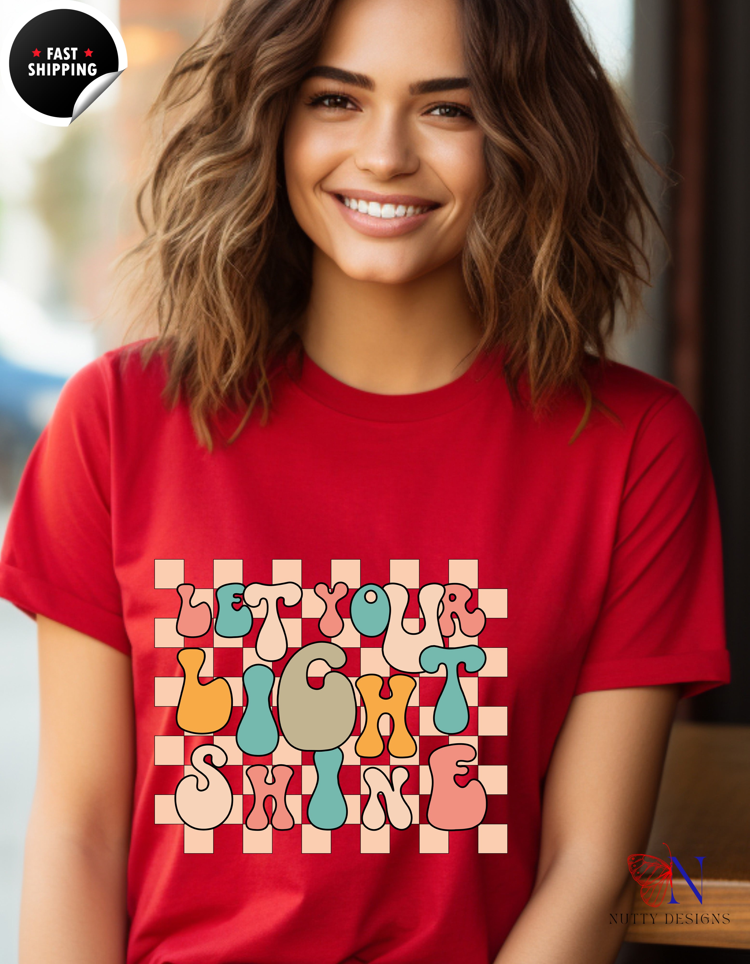 Let your Light Shine retro , inspirational , Positive T-Shirt Product Photo | Nutty Designs