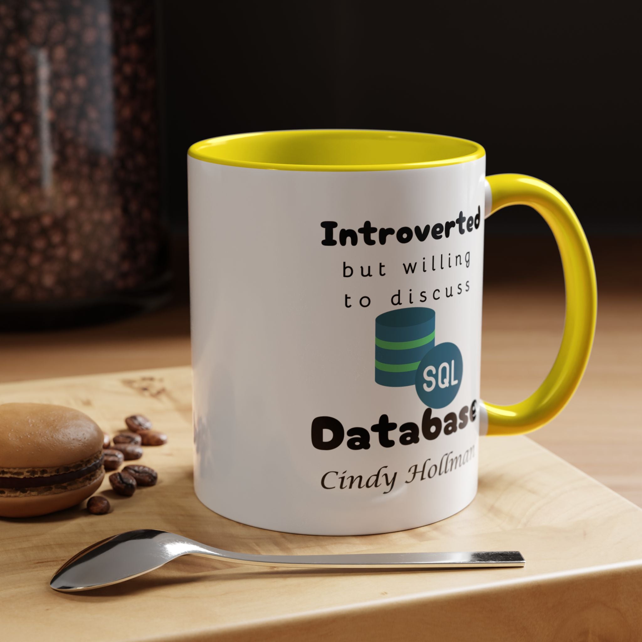 Introverted But Willing To Discuss Database Personalized Accent Coffee Mug (11 and 15oz) For Database Administrators, DBA, IT Geeks, Nerds
