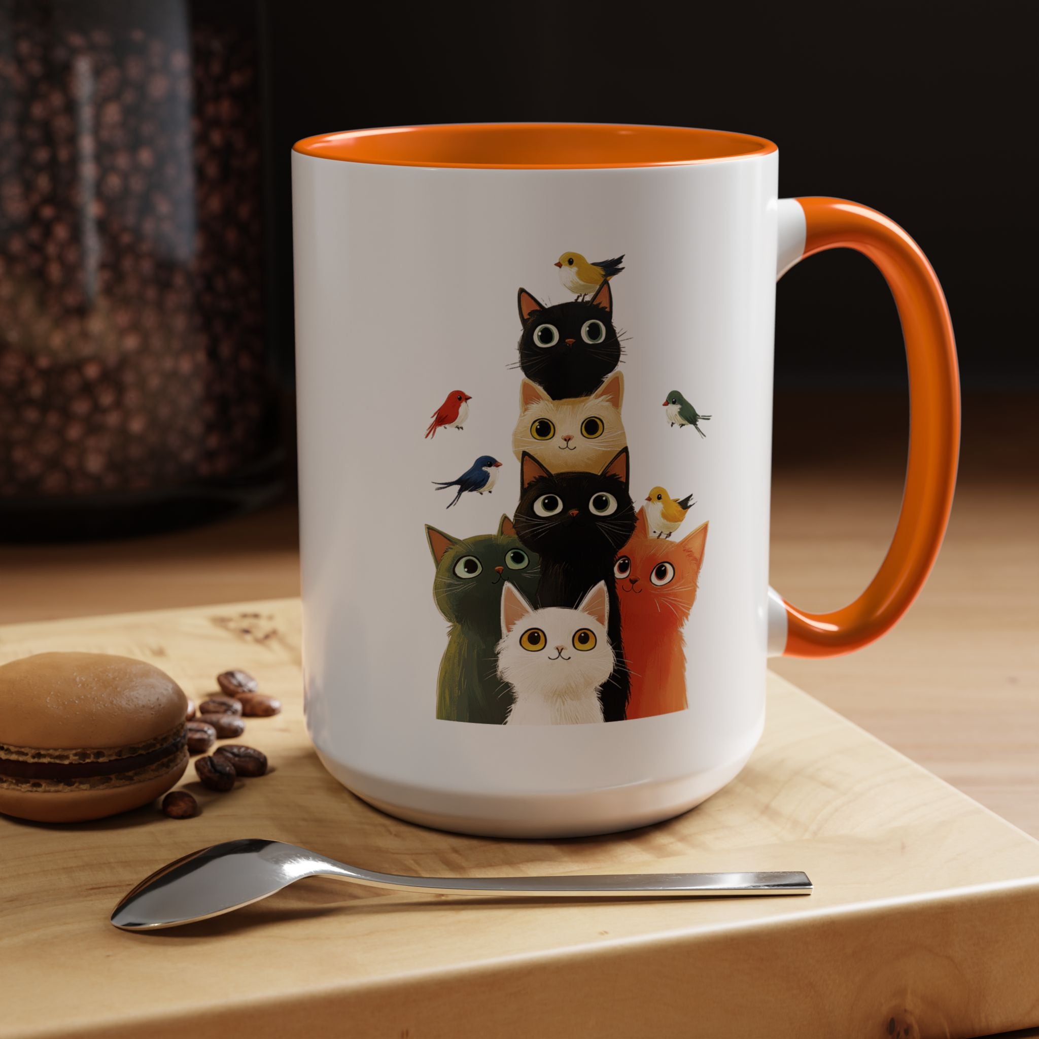 Funny Coffee Mug, Personalized Mug, Cats and Birds Accent Coffee Cup (11, 15oz), Gift Under 20, White Elephant gift, for animal & pet lovers