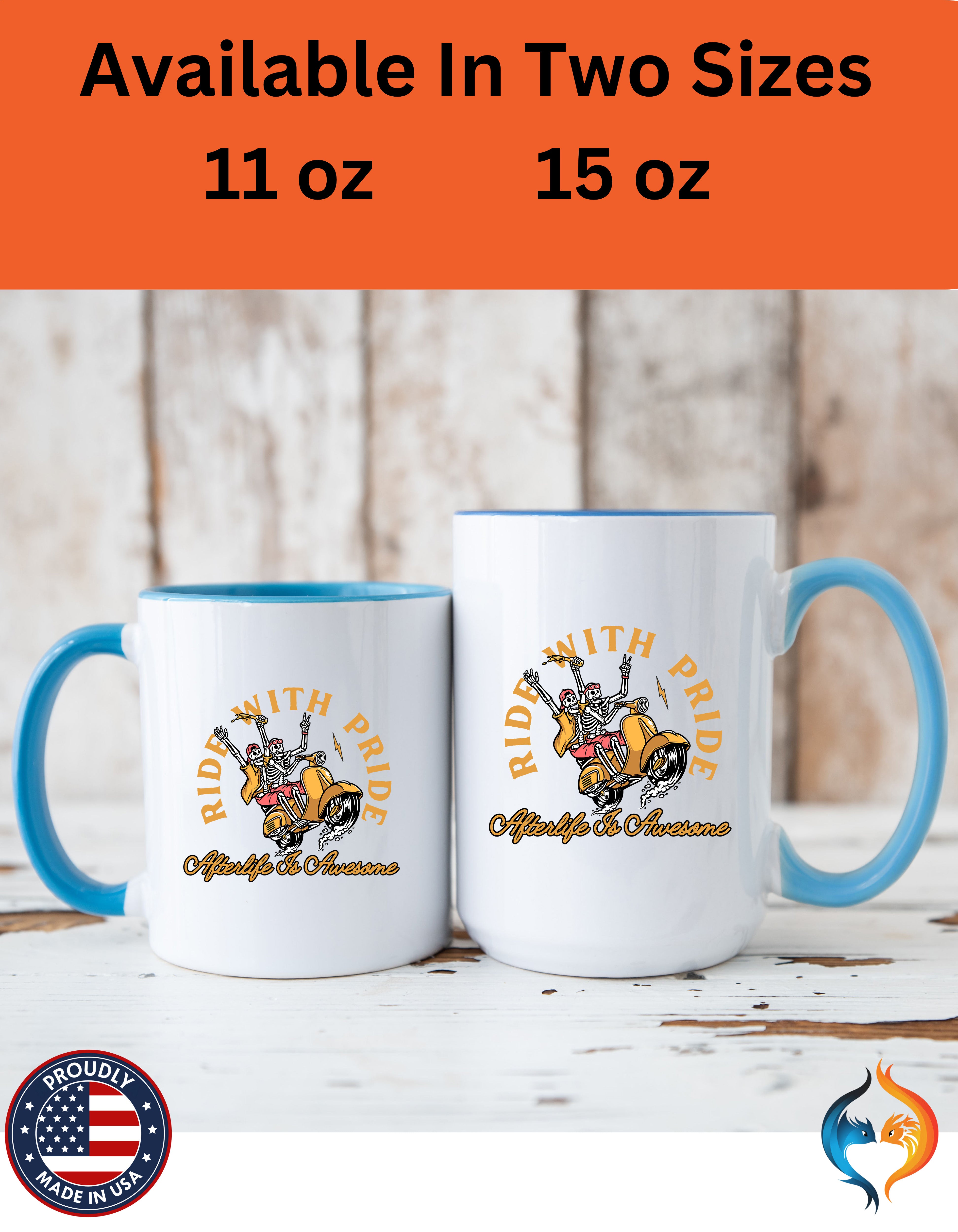 Ride With Pride Afterlife Is Awesome, Skeleton Mug Product Photo | Nutty Designs