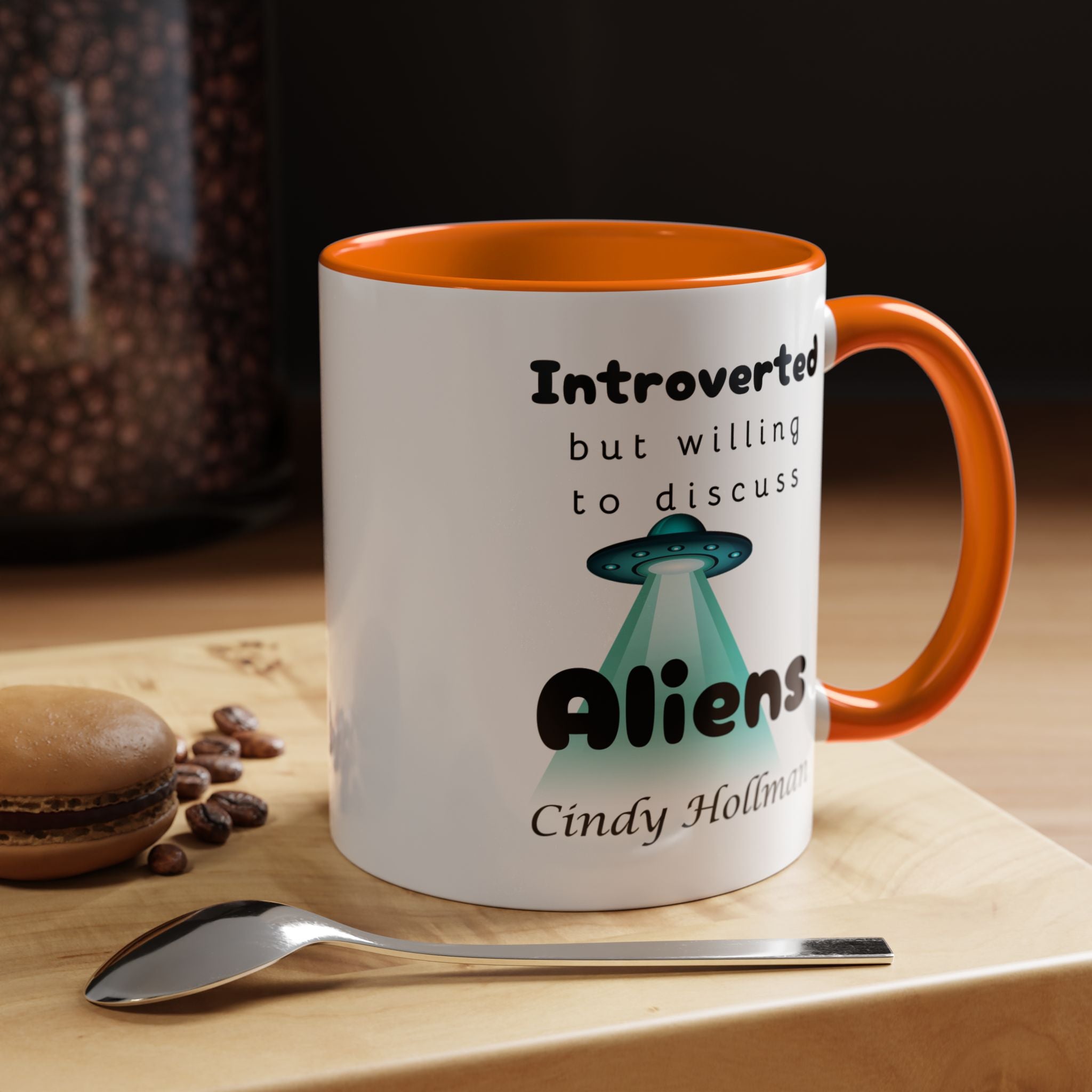 Introverted But Willing To Discuss Aliens Personalized Accent Coffee Mug (11 and 15oz)