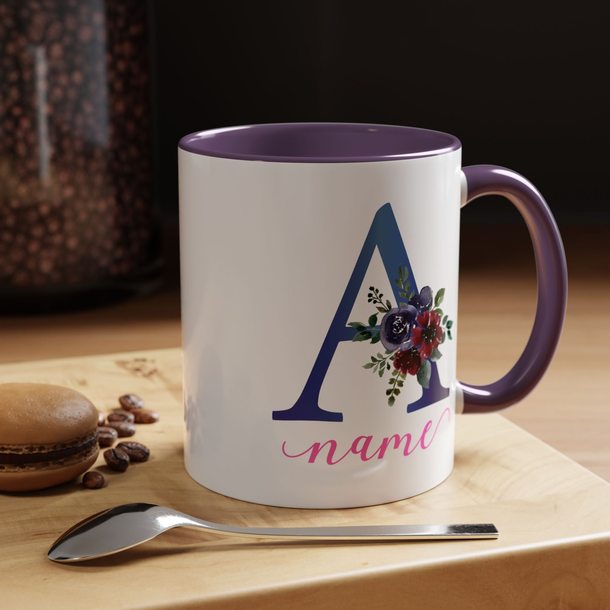 Personalized Floral Initial Coffee Mug for her, Custom Name Mug, Wedding Favor, Unique Home Décor Coffee Cup, Girlfriend Gift, Monogram Mug