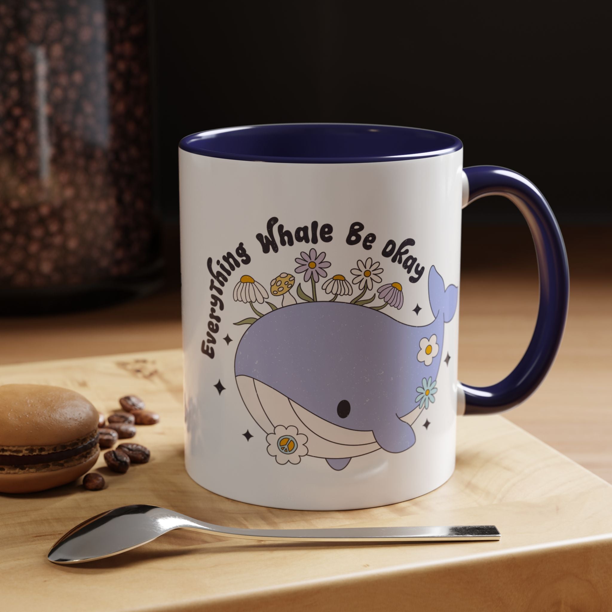 Funny Coffee Mug, Personalized Mug, Cute Whale Cup Everything Whale Be Okay Accent Cup (11, 15oz), Gift Under 20, White Elephant gift