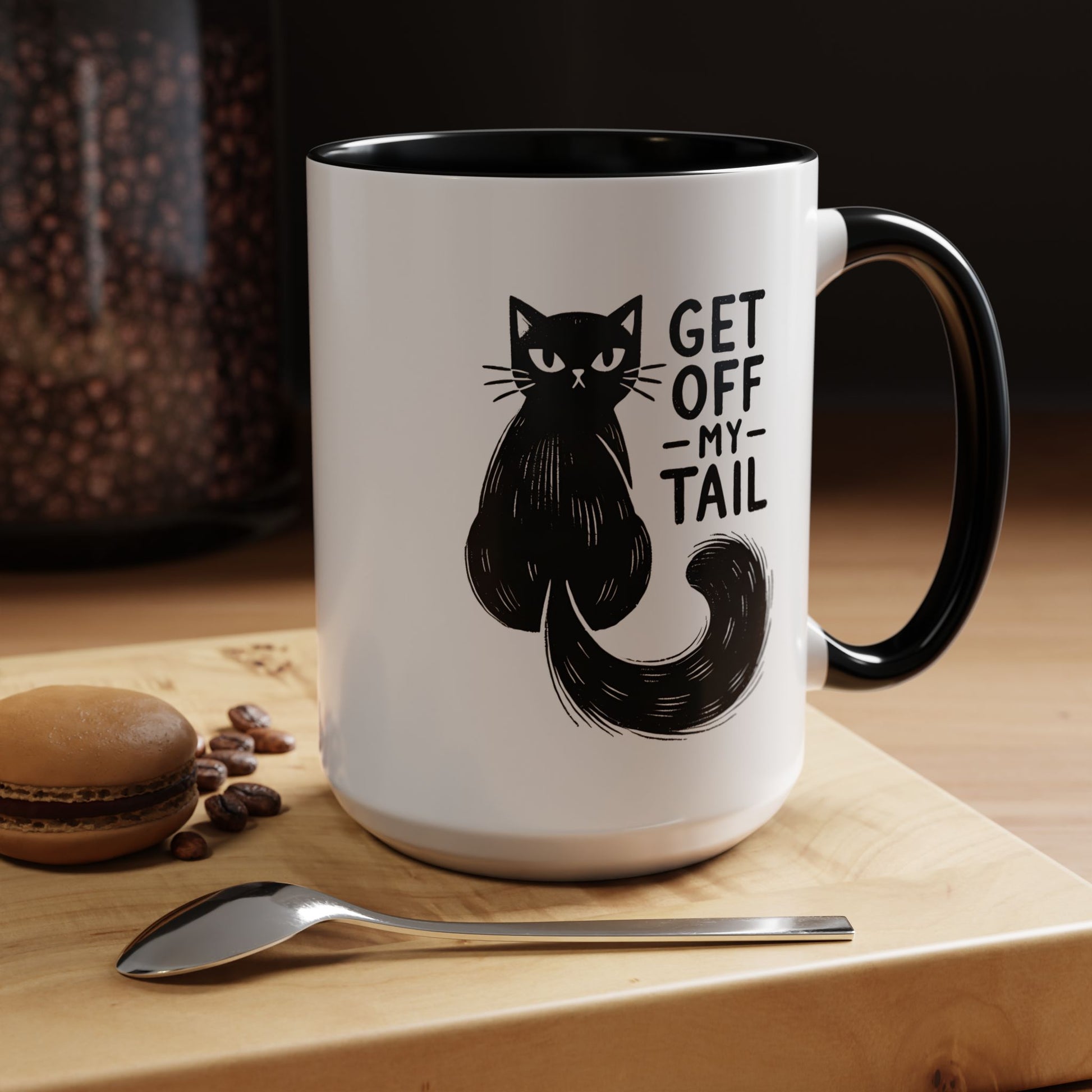 Get Off My Tail Cat , Sarcastic Tea Cup Mug Lifestyle Mockup | Nutty Designs
