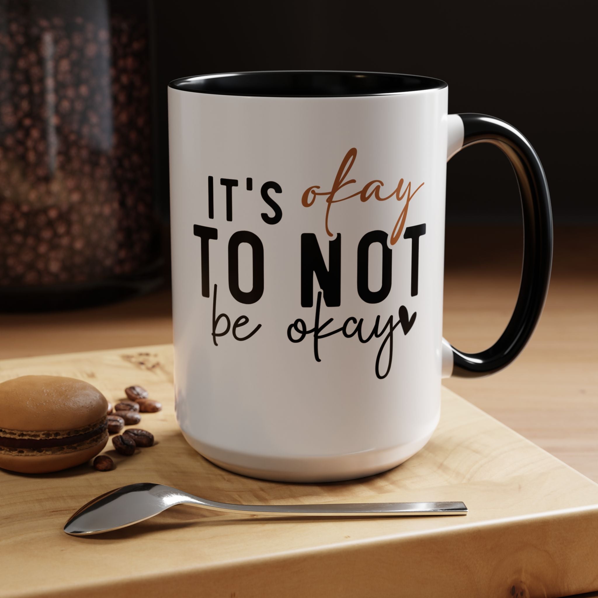 Funny Coffee Mug, Personalized Mug, It's Okay To Not Be Okay Accent Cup (11, 15oz), Gift Under 20, White Elephant gift
