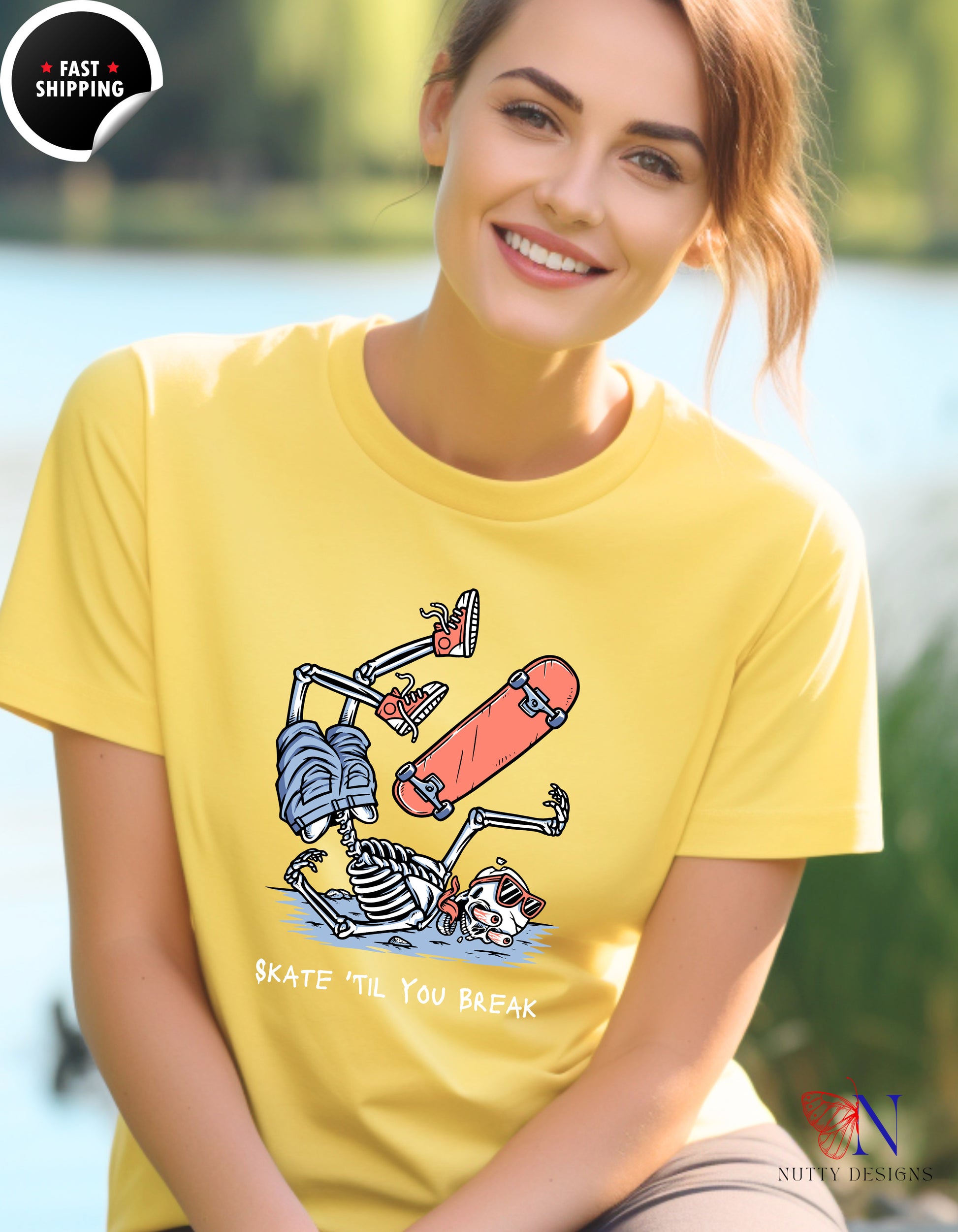 Skate Till You Break — Skateboard Shirt for Skaters T-Shirt Lifestyle Mockup | Nutty Designs