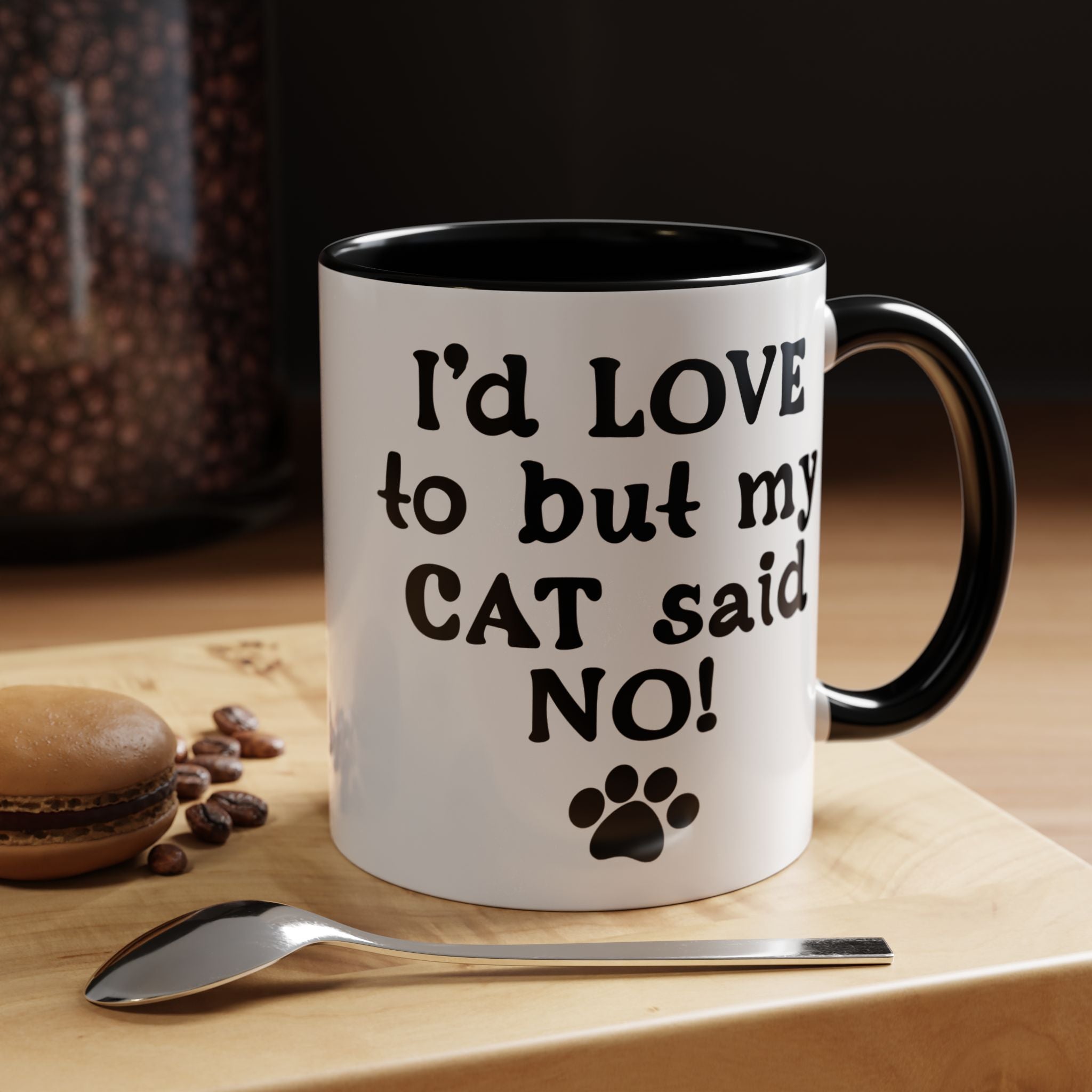 Funny Coffee Mug, Personalized Mug, I 'd Love To But My Cat Said No! Accent Cup (11, 15oz), Gift Under 20, White Elephant