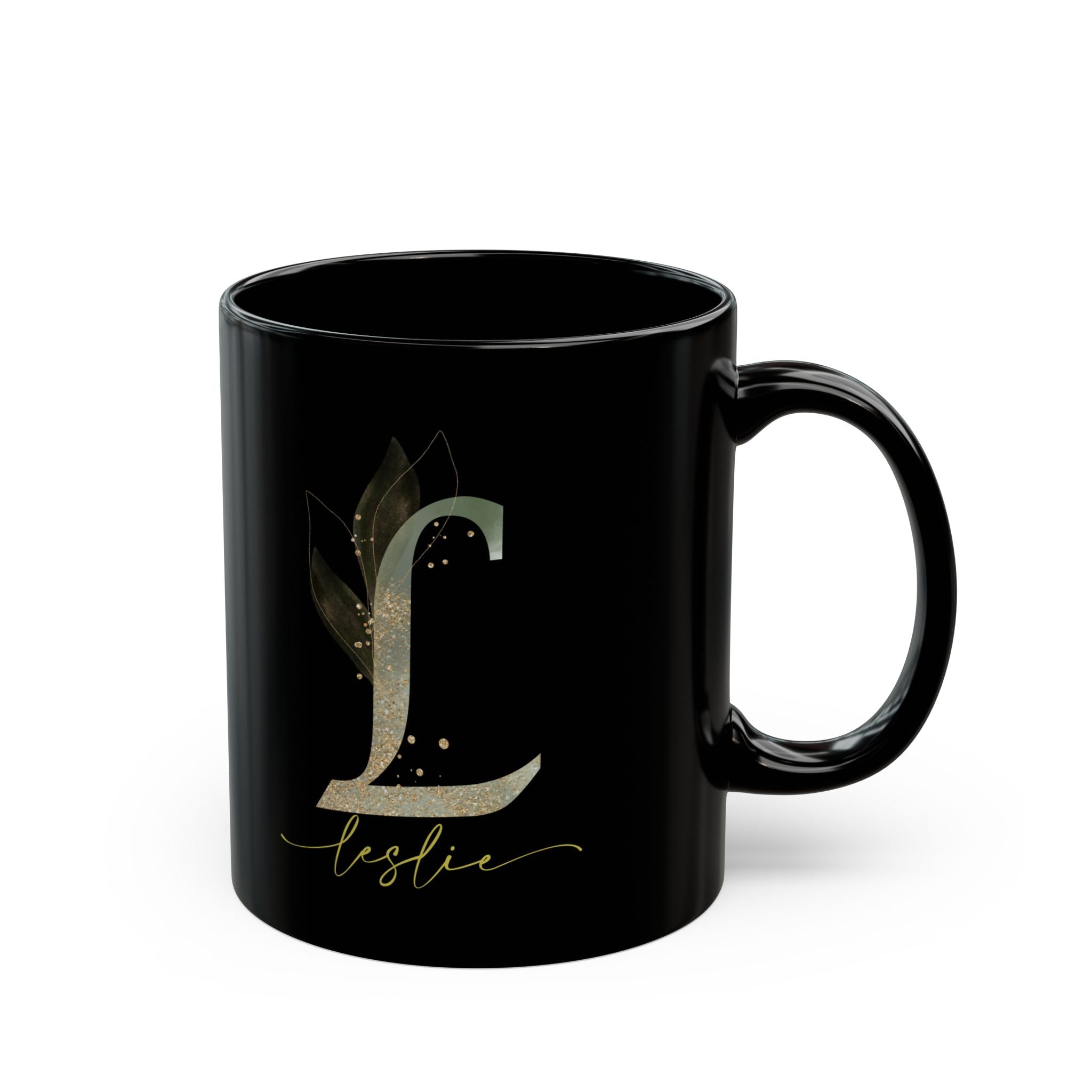 Personalized Black Mug with Floral Initial Design, Perfect Gift for Coffee Lovers, Great for Birthdays and Anniversaries, Home Decor, Unique