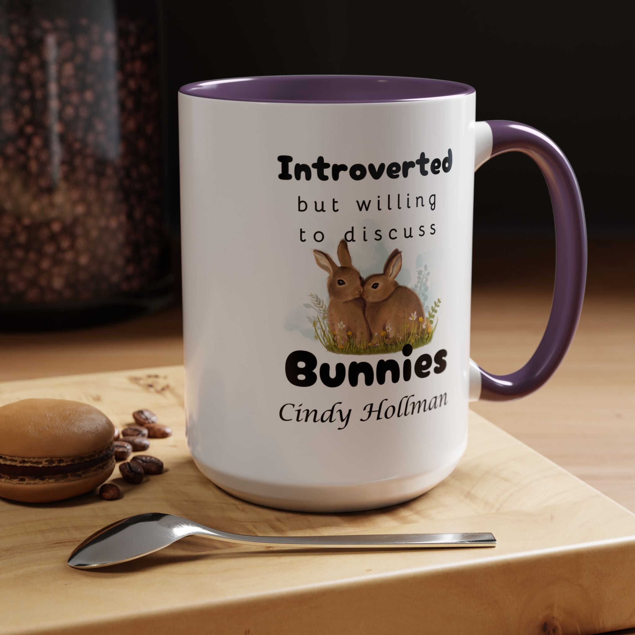 Funny Coffee Mug, Introverted But Willing To Discuss Bunnies Personalized Accent Coffee Mug (11 and 15oz)