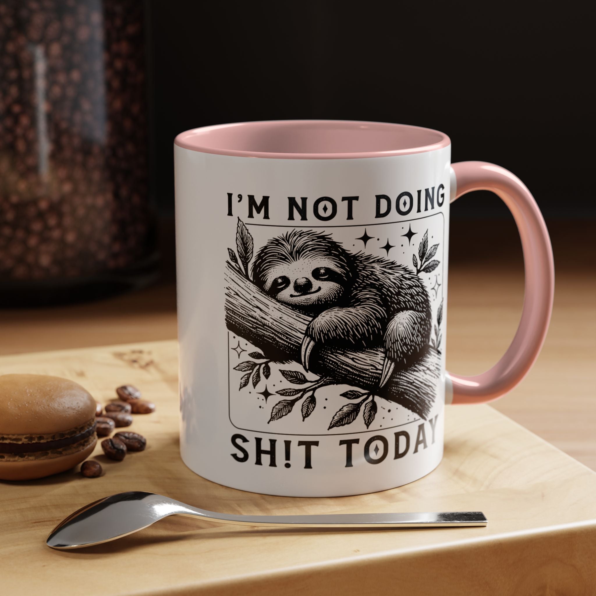 Funny Coffee Mug, Personalized Mug, Cute Sloth I am Not Doing Shit Today,  Accent Cup (11, 15oz), Gift Under 20, White Elephant