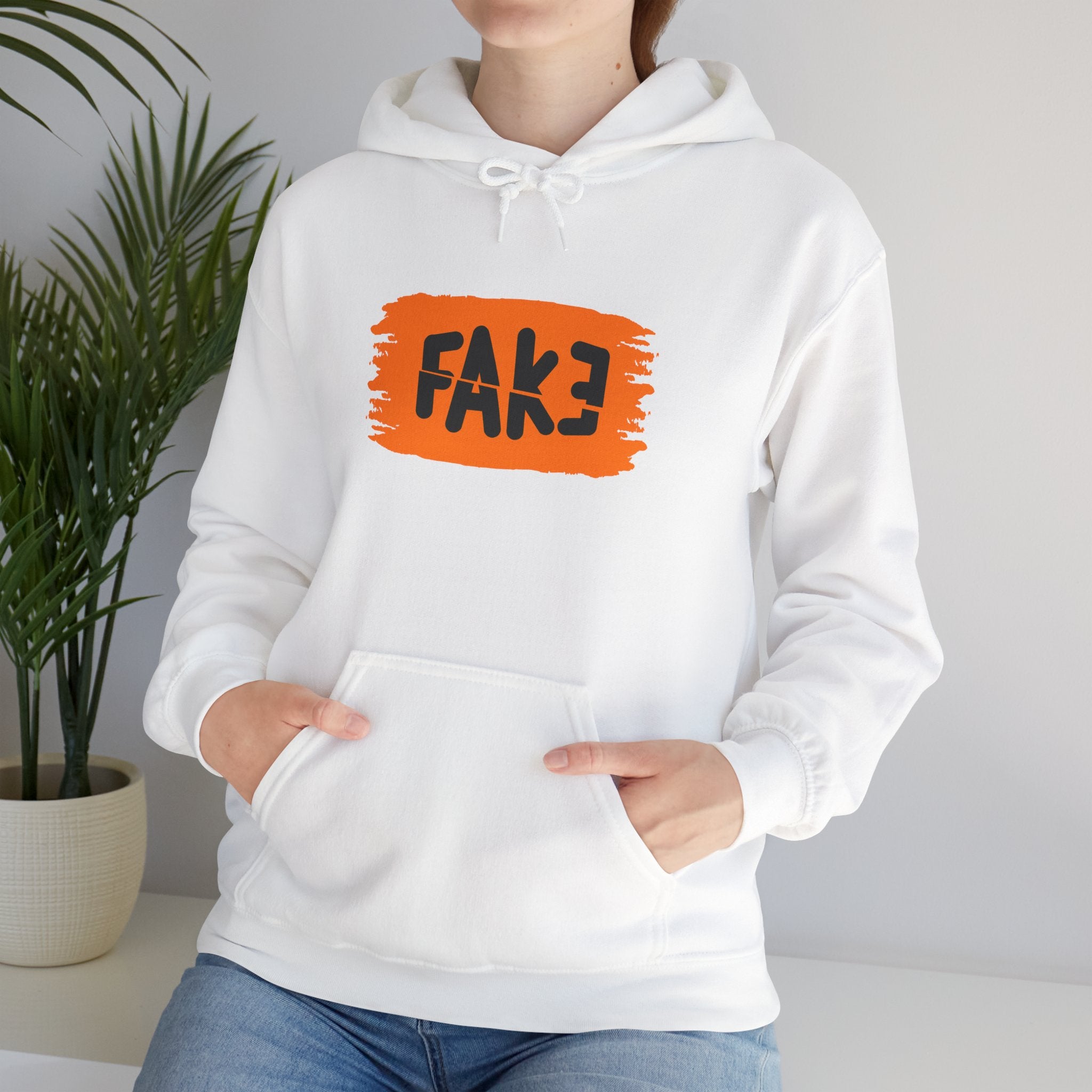 FAKE Orange Brushstroke Hoodie — Graphic Statement Pullover