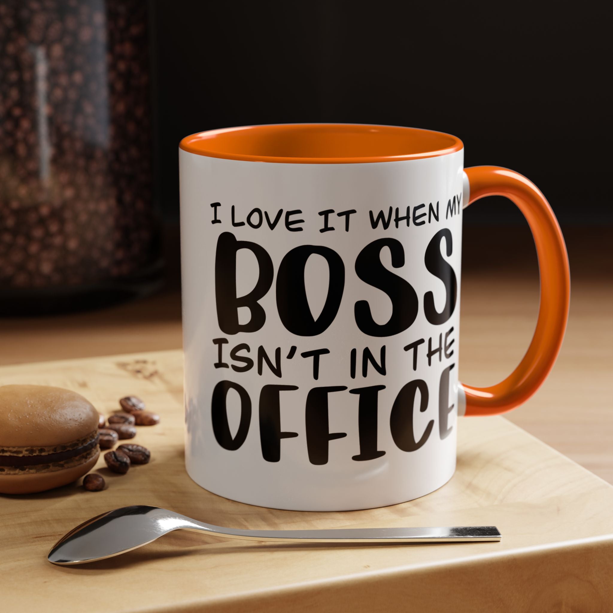 Funny Coffee Mug, Personalized Mug, I love it when my boss isn't in the office Accent Cup (11, 15oz), Gift Under 20, White Elephant gift