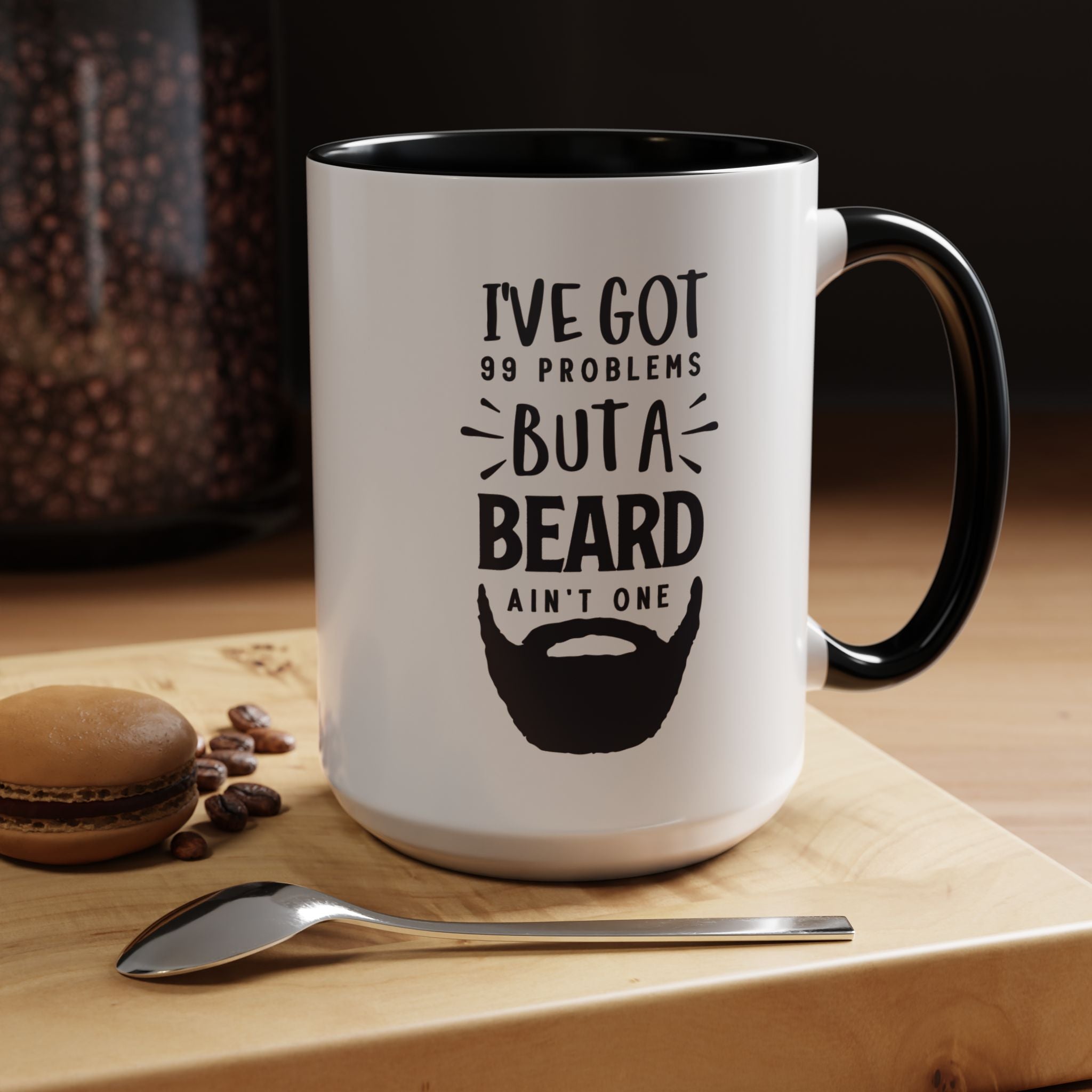Funny Coffee Mug, Personalized Mug, I've Got 99 Problems But A Beard Ain't One Accent Cup (11, 15oz), Gift Under 20, White Elephant gift