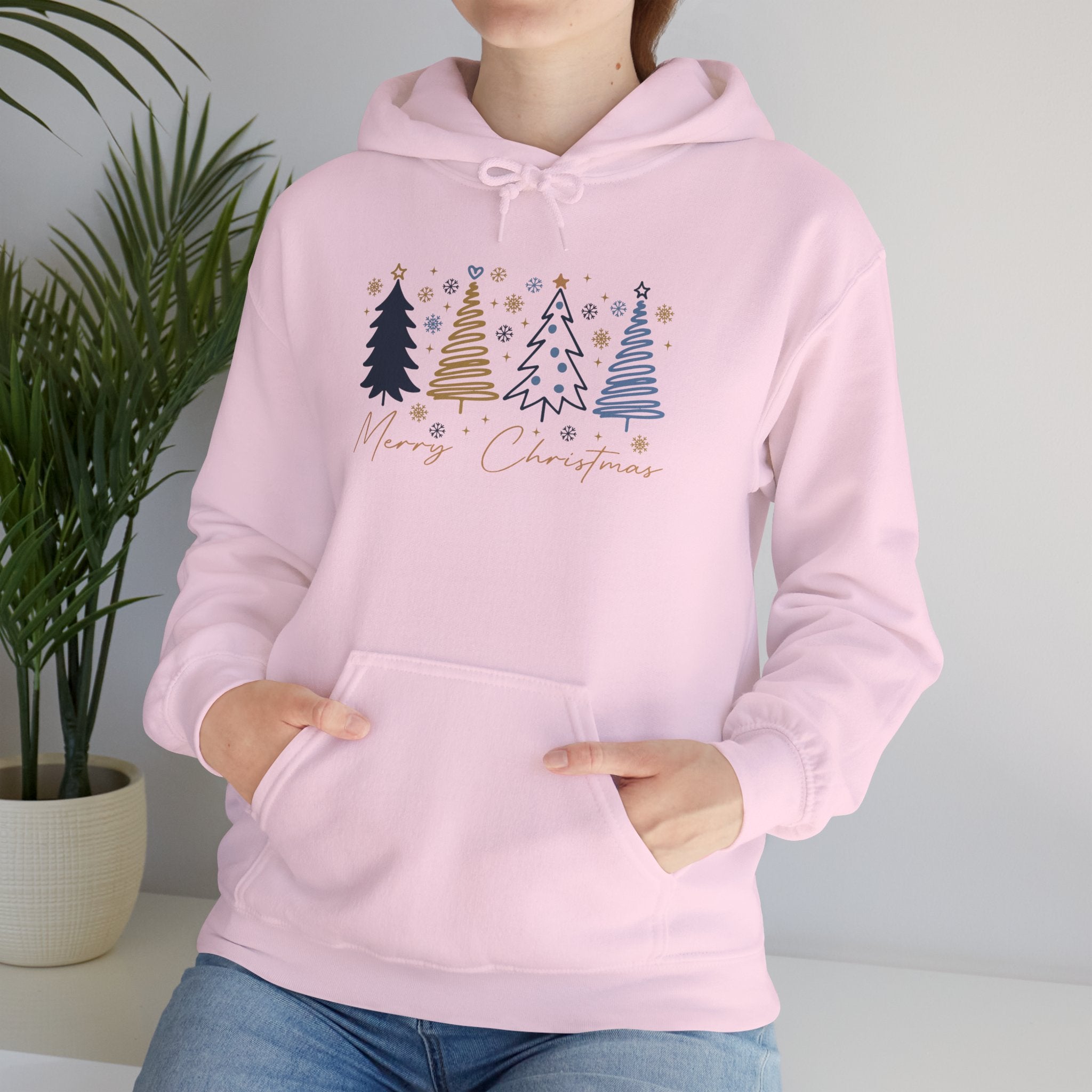 Holiday Christmas Trees Hooded Sweatshirt — Merry & Bright Cozy Pullover
