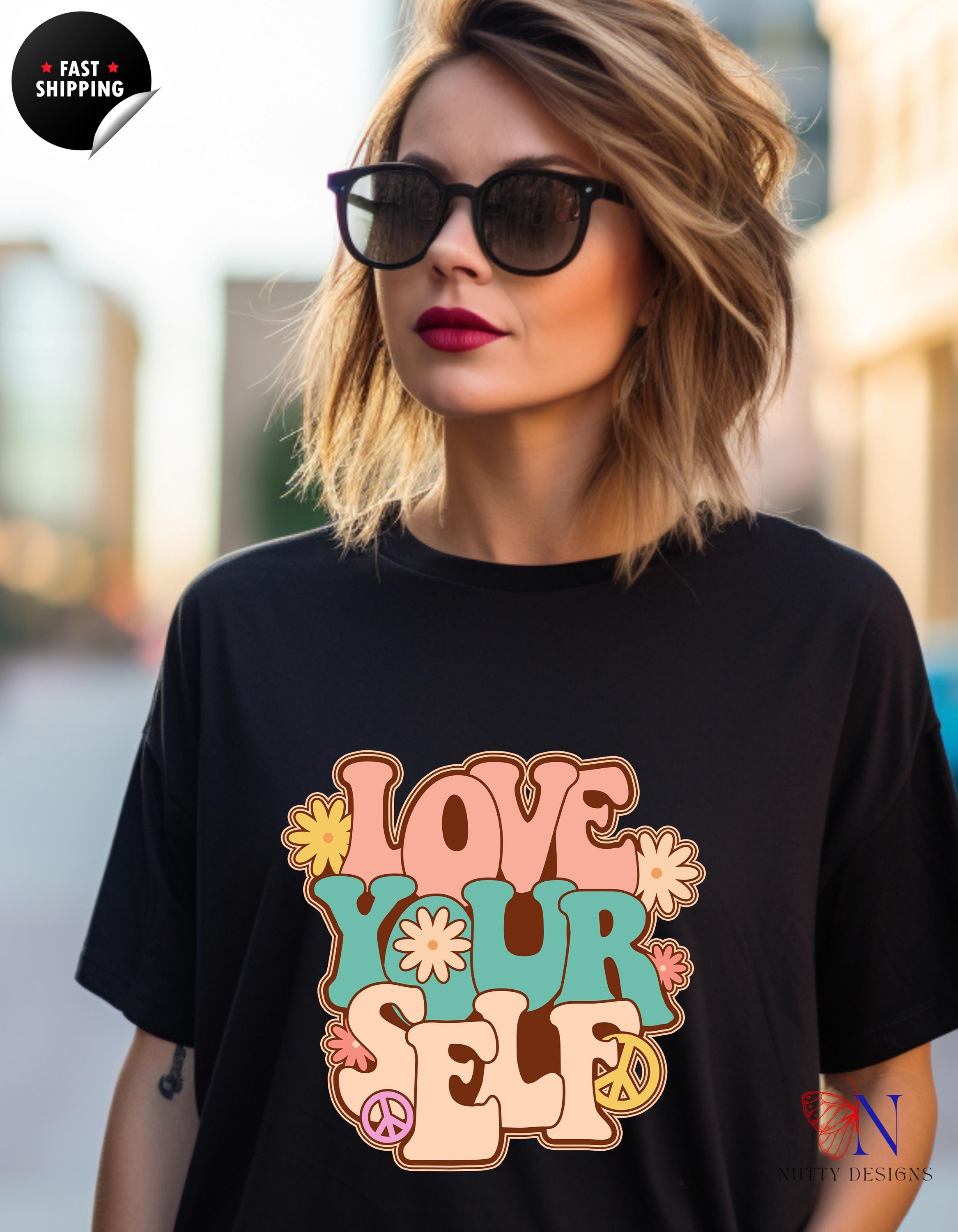 Positive Vibes Tee Retro Love Yourself T-Shirt | Vintage Inspired Tee for Self-Love & Positivity | Cute Graphic Shirt Gift for Her