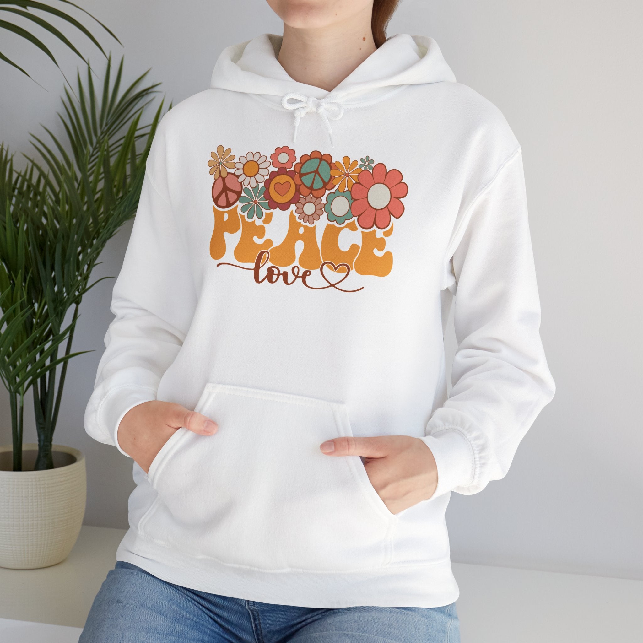 Hoodie — Retro 'Peace & Love' Floral Graphic Hoodie