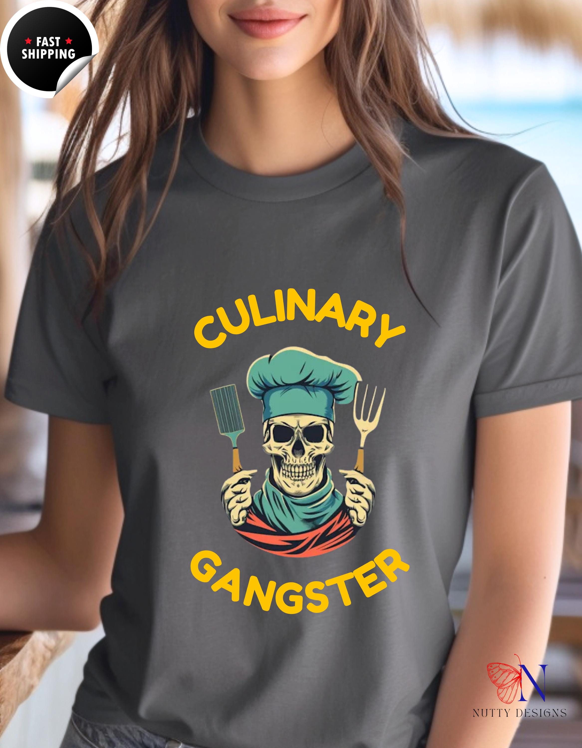 Culinary Gangster Funny Skeleton Tee | Cool Cooking Humor Tee | Gift for Chefs & Food Lovers, funny t shirts