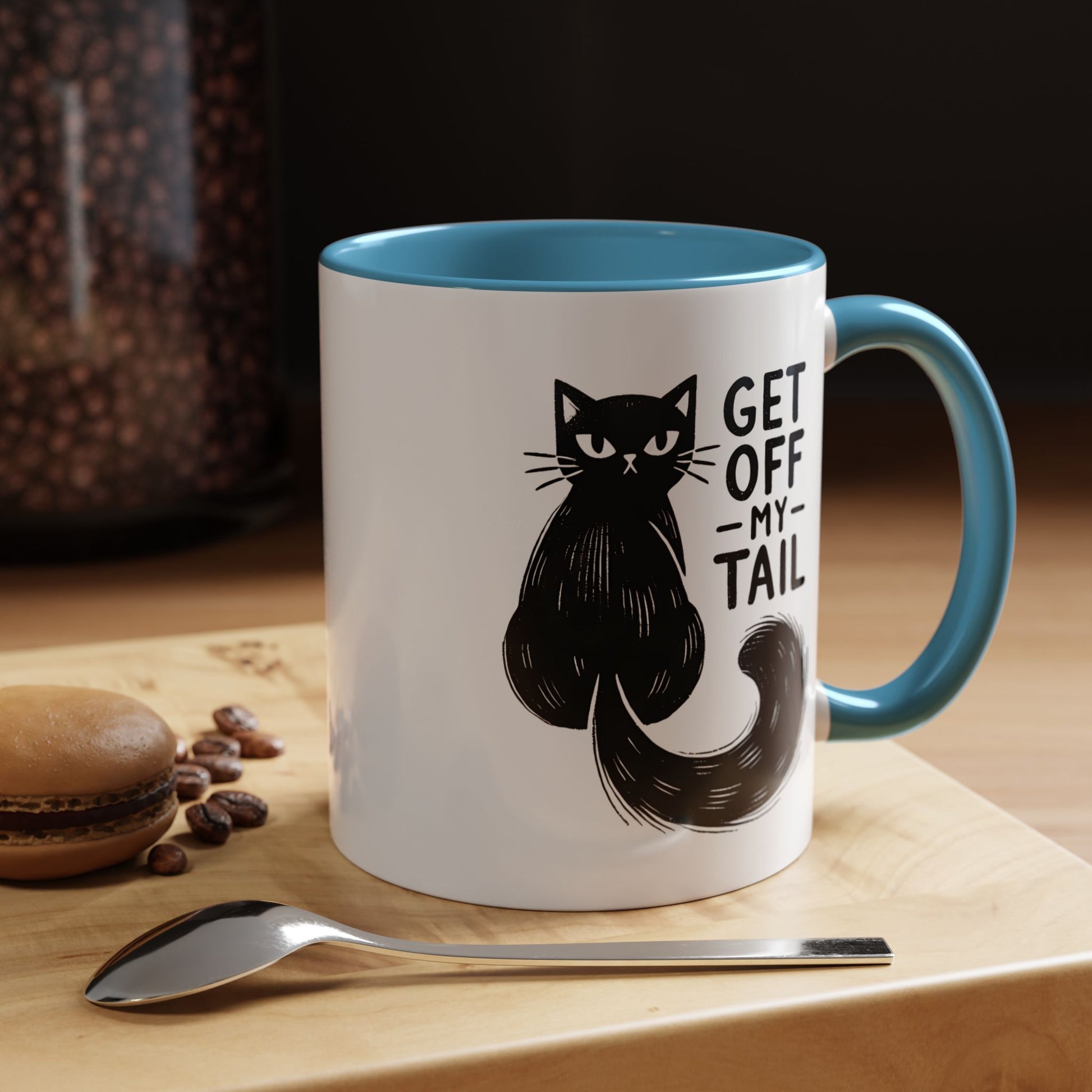 Get Off My Tail Cat , Sarcastic Tea Cup Mug Lifestyle Mockup | Nutty Designs