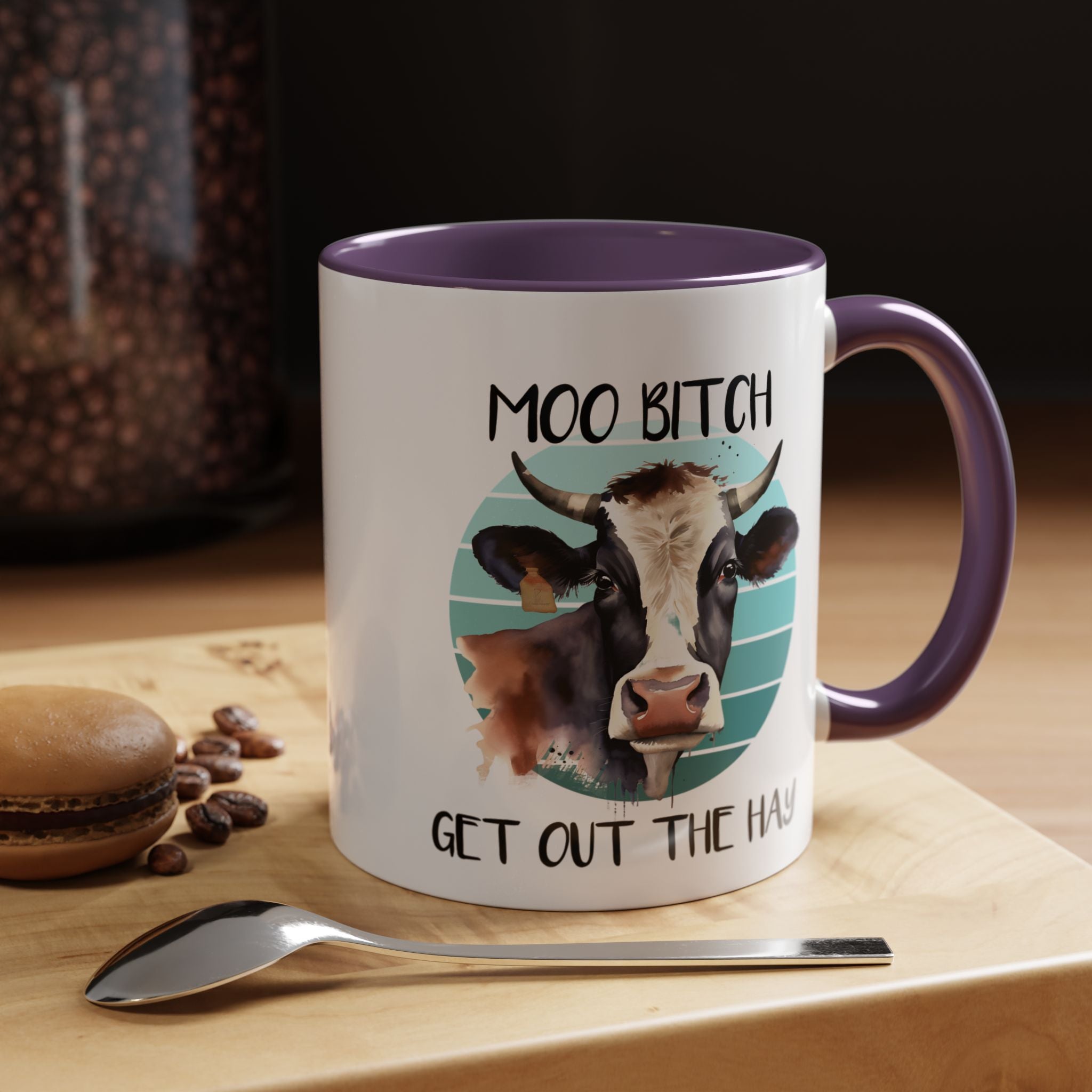 Funny Coffee Mug, Personalized Mug, Moo Bitch Get Out The Hay Accent Cup (11, 15oz), Gift Under 20, White Elephant gift