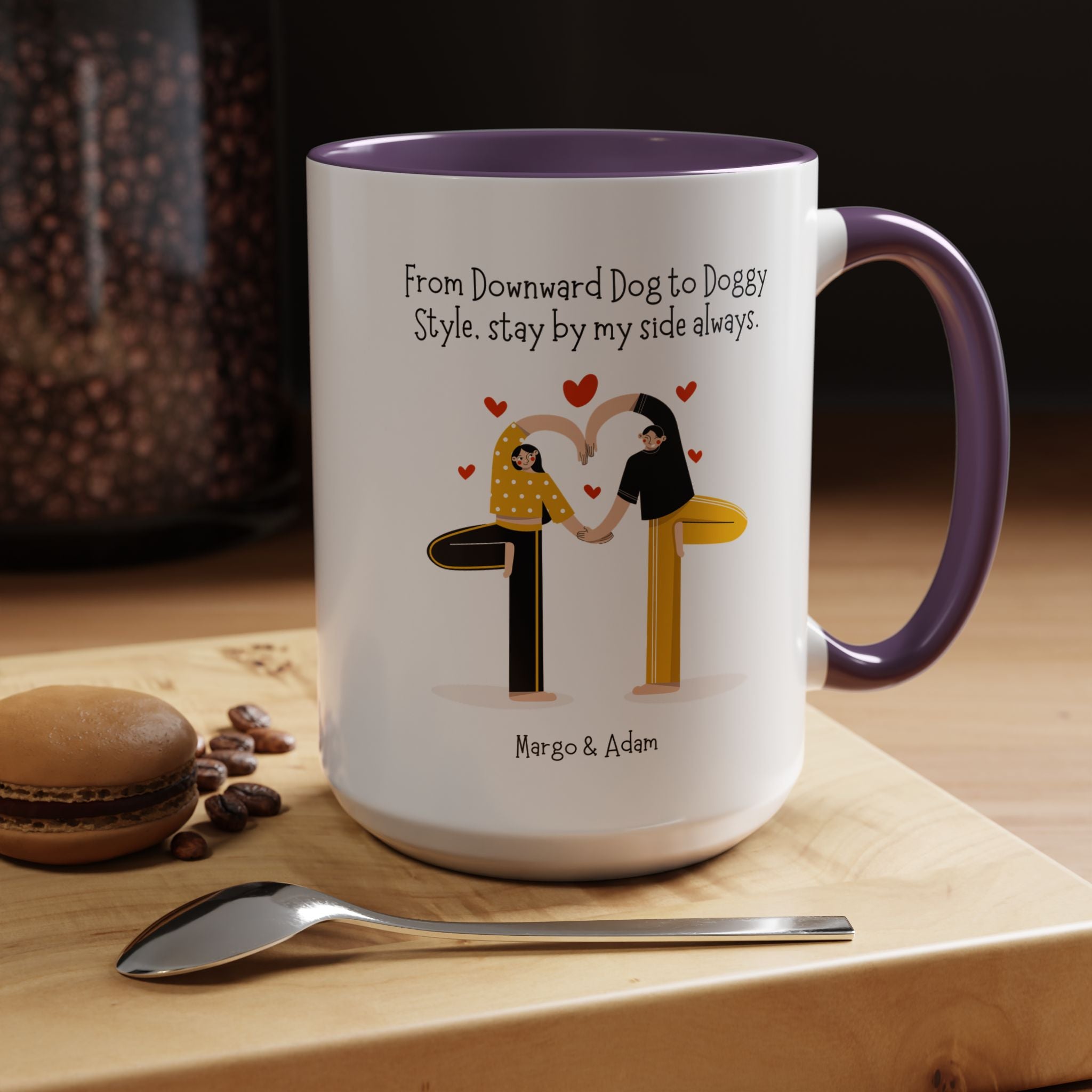 Downward Dog Yoga to Doggy Style Stay By My Side Dirty Valentine Gift, Personalized Romantic Mug, 11/15oz, Anniversary Couple V-Day Gift