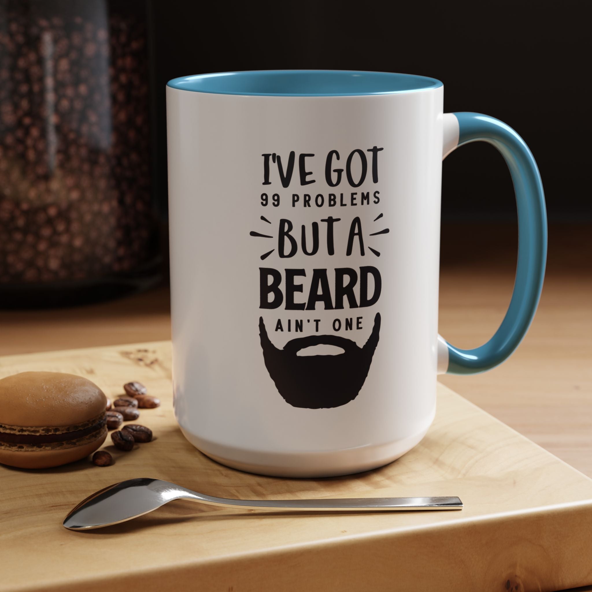 Funny Coffee Mug, Personalized Mug, I've Got 99 Problems But A Beard Ain't One Accent Cup (11, 15oz), Gift Under 20, White Elephant gift