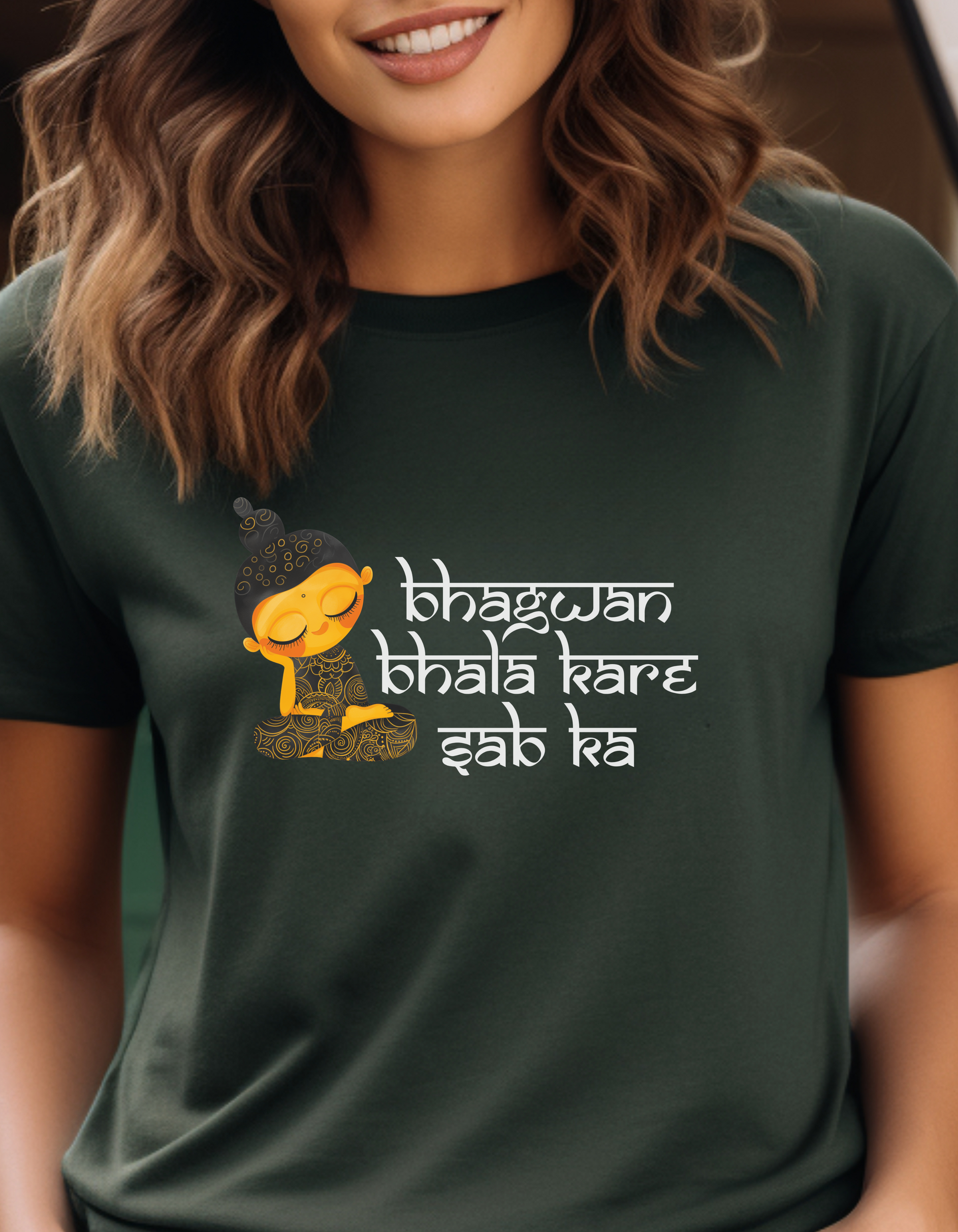 Bhagwan Bhala Kare Sab Ka Hindi Prayer Shirt T-Shirt Lifestyle Mockup | Nutty Designs