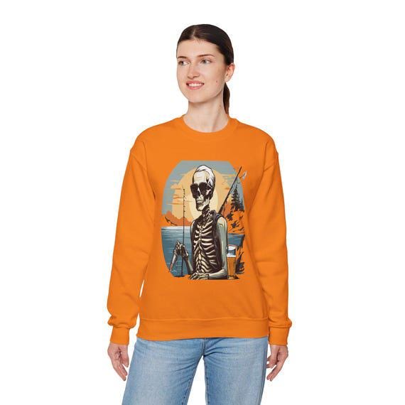 Skeleton Sweatshirt,  Skeleton Fishing & Having a Good Time with Fish and Beer Sweatshirt, Fun Gift for Fishermen