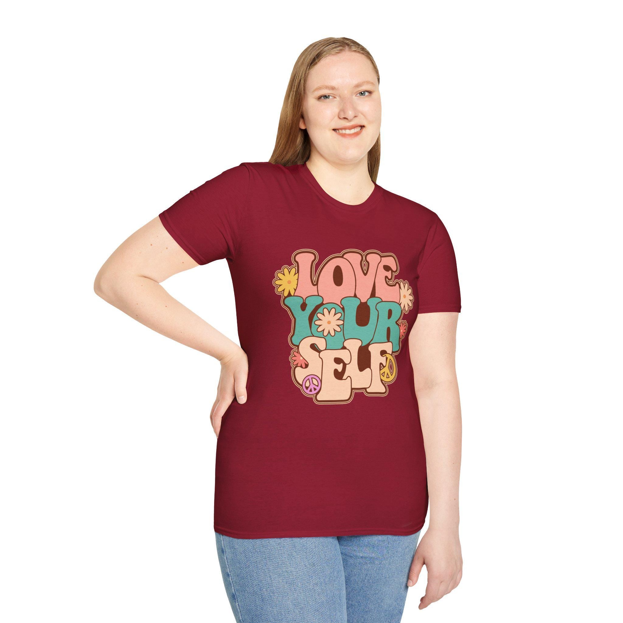 Positive Vibes Tee Retro Love Yourself T-Shirt | Vintage Inspired Tee for Self-Love & Positivity | Cute Graphic Shirt Gift for Her