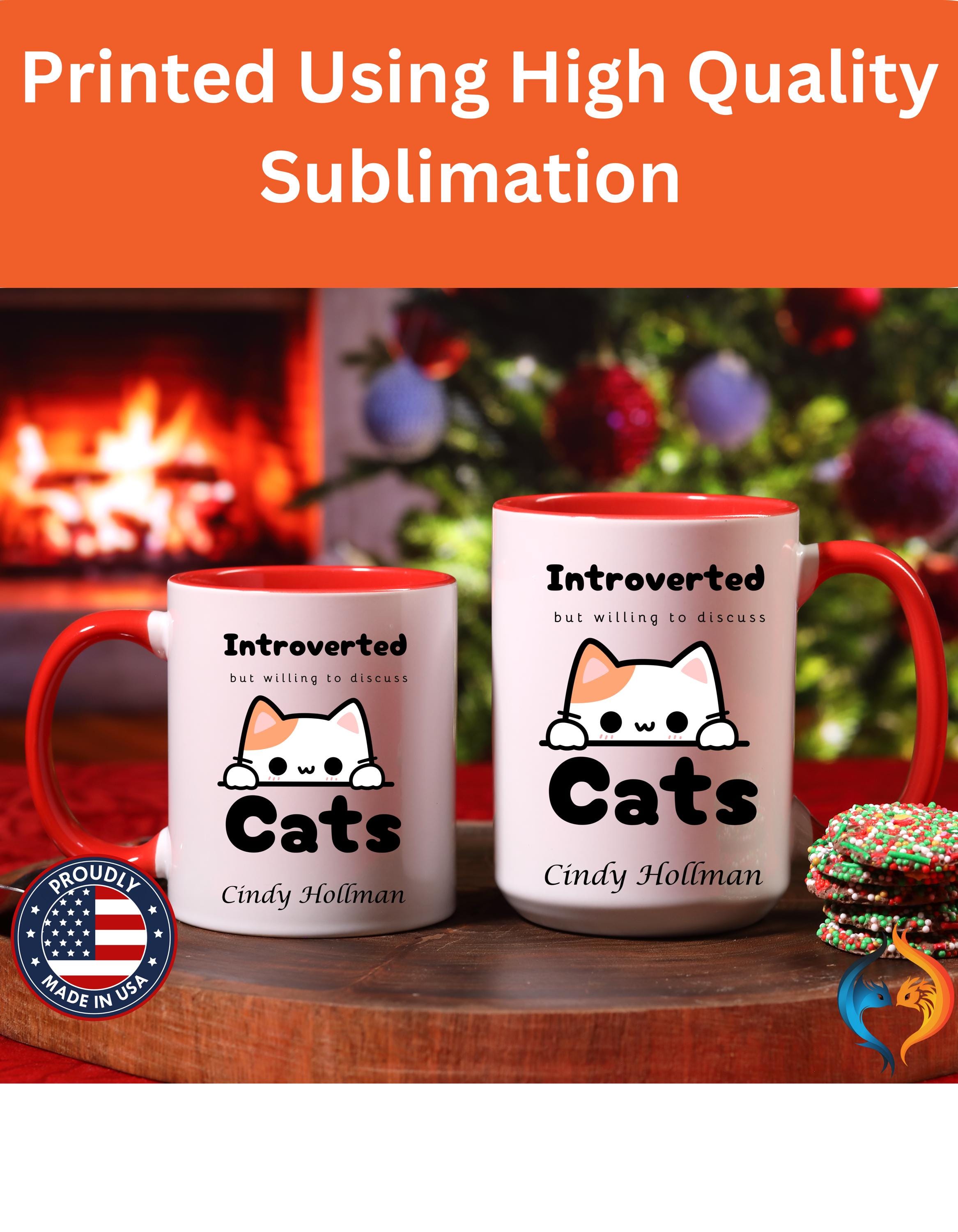 Customizable mug, funny coffee mug, Introverted But Willing To Discuss Cats Personalized Accent Coffee Cups (11 and 15oz), gift under 20