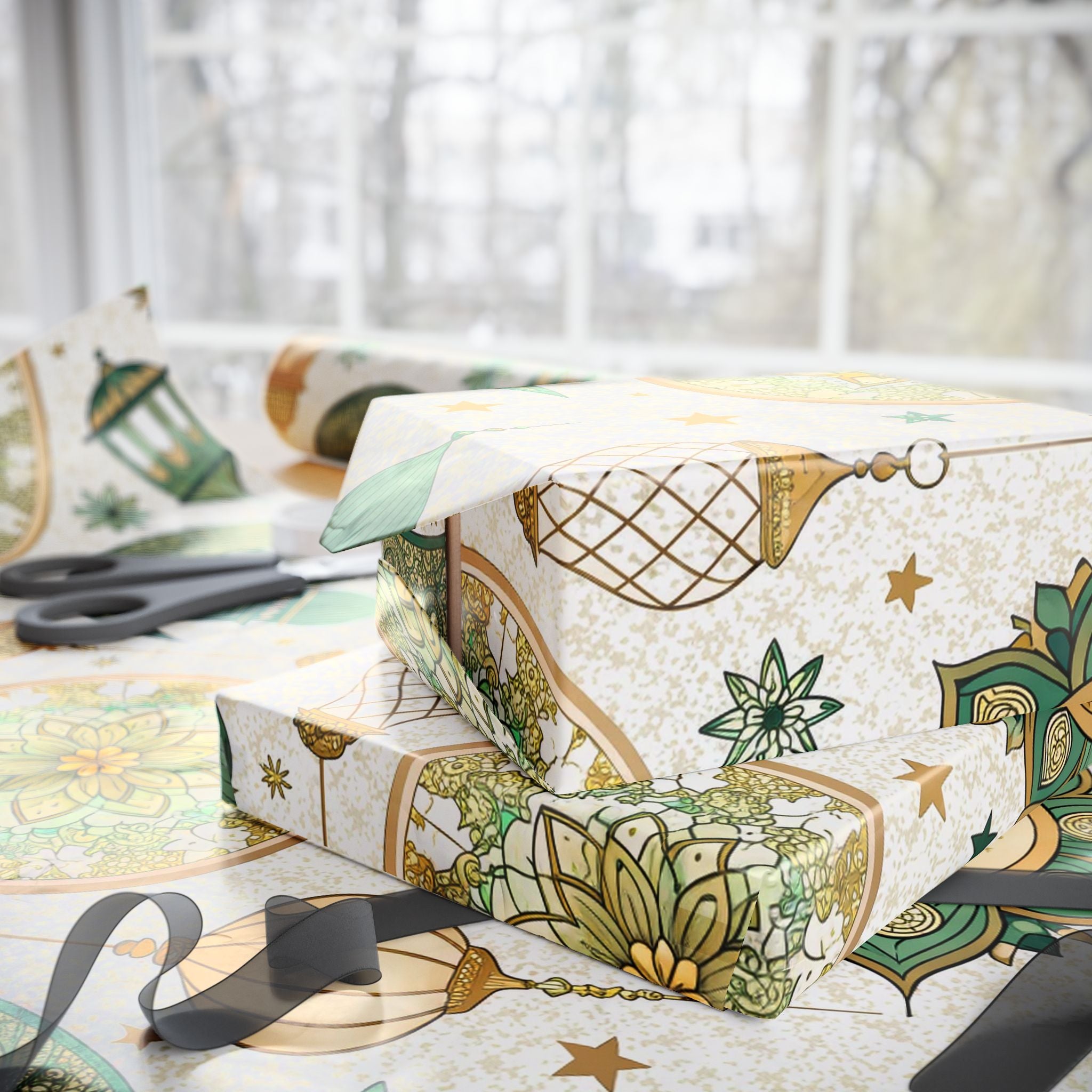 Ramadan Wrapping Paper - Islamic Gift Wrap With Mosque, Moon and Stars Design