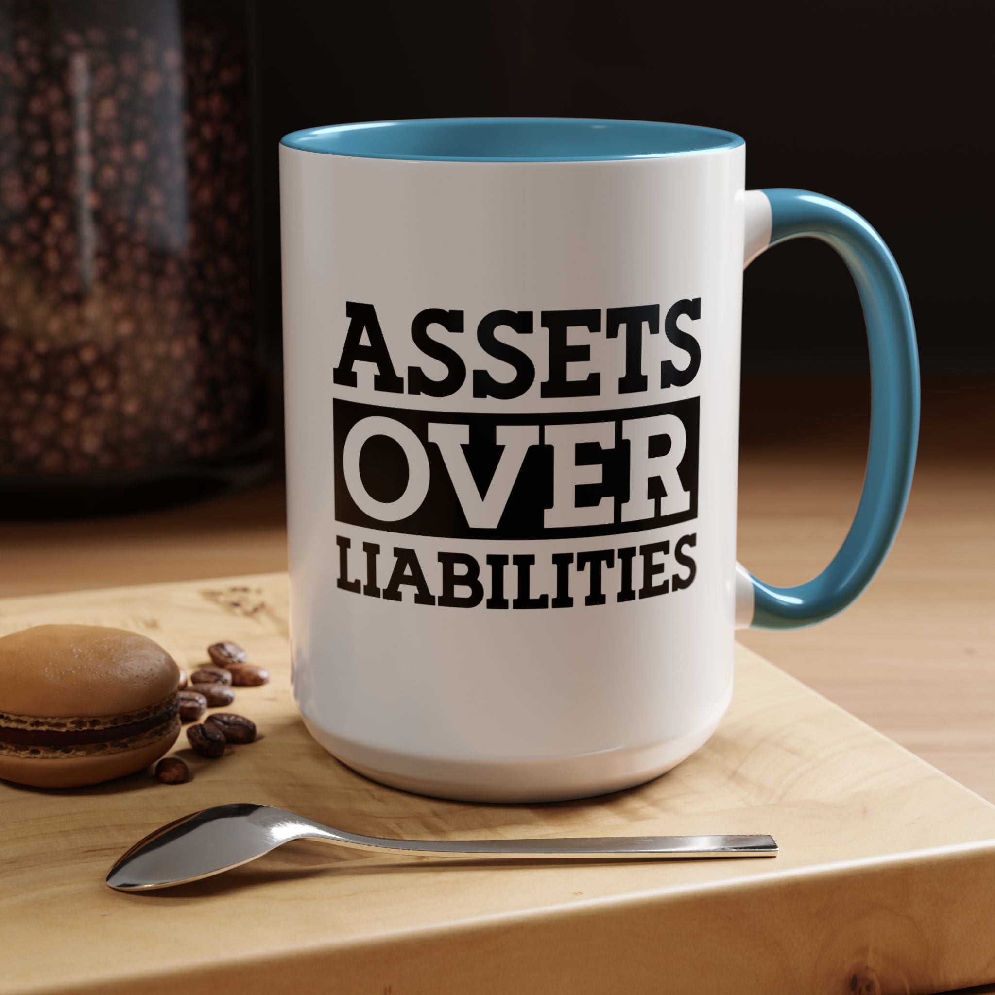 Funny Coffee Mug, Personalized Mug, Assets Over Liabilities Accent Coffee Cup (11, 15oz), Gift Under 20, White Elephant, CPA, Accountant Cup