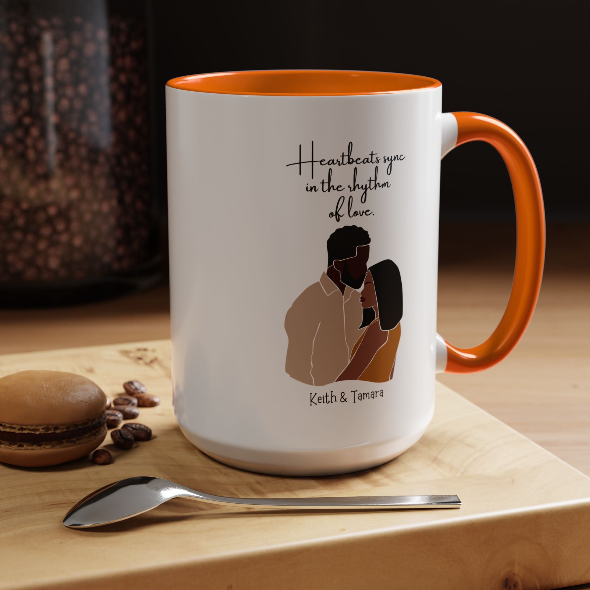 Heartbeats Sync In The Rhythm of Love Black Girl  Personalized  Valentine Cup, Black Cupid, Anniversary  Romantic, V-Day, Couples Gift 11,15