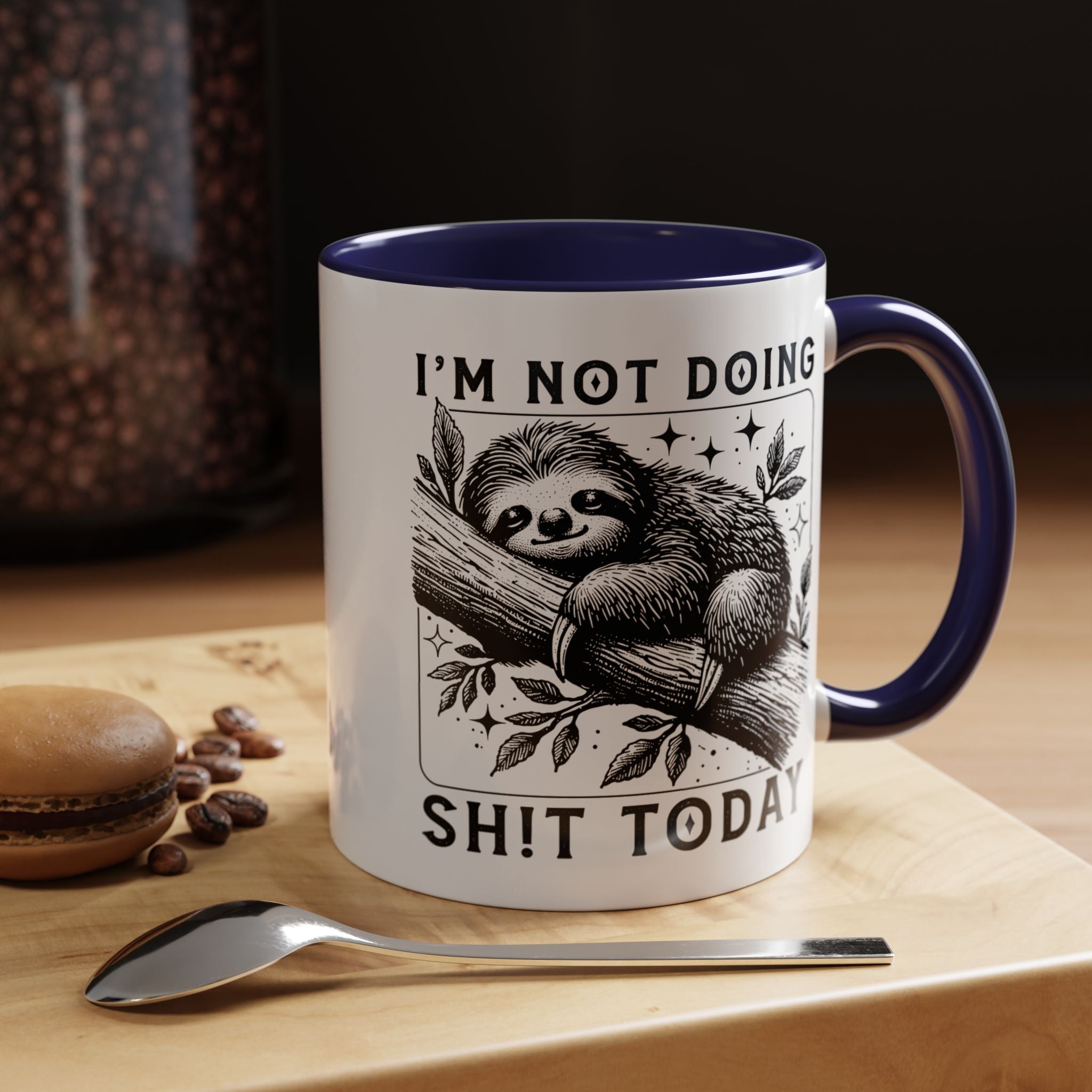 Funny Coffee Mug, Personalized Mug, Cute Sloth I am Not Doing Shit Today,  Accent Cup (11, 15oz), Gift Under 20, White Elephant