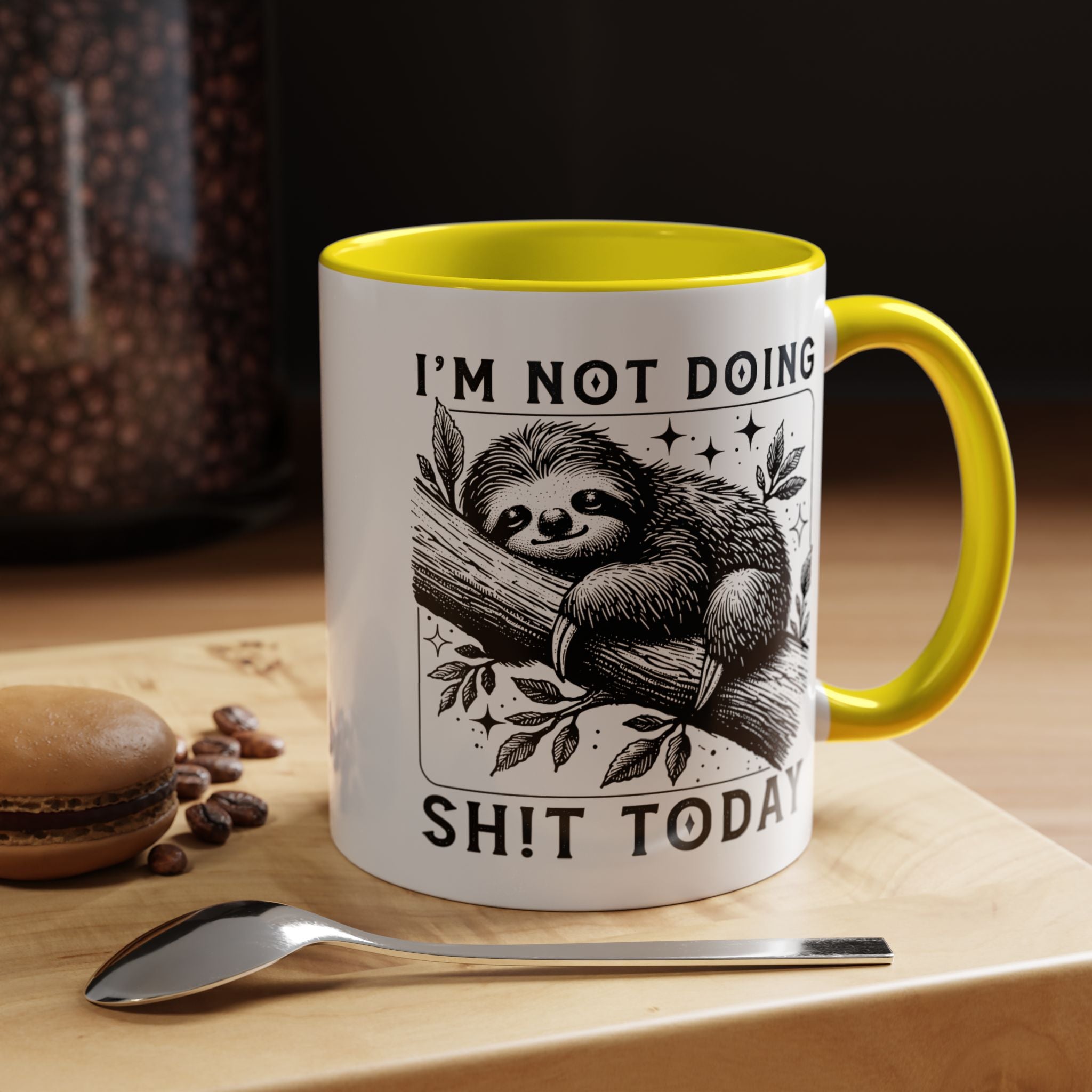 Funny Coffee Mug, Personalized Mug, Cute Sloth I am Not Doing Shit Today,  Accent Cup (11, 15oz), Gift Under 20, White Elephant